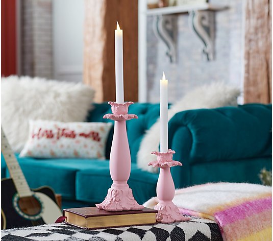 Junk Gypsy Set of 2 Decorative Taper Pillars with Candles