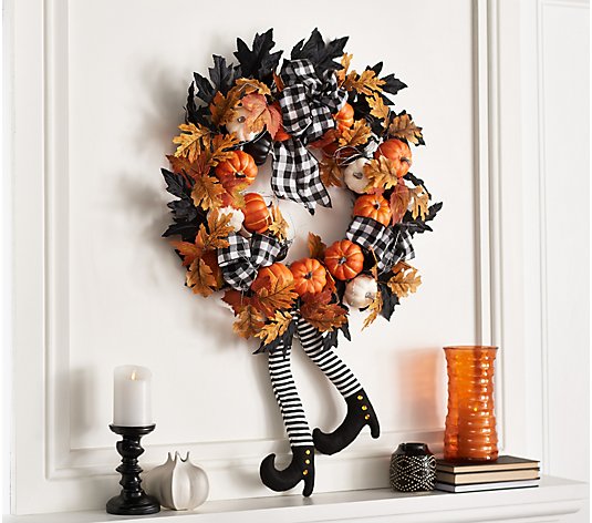24" Harvest Wreath with Witch Legs