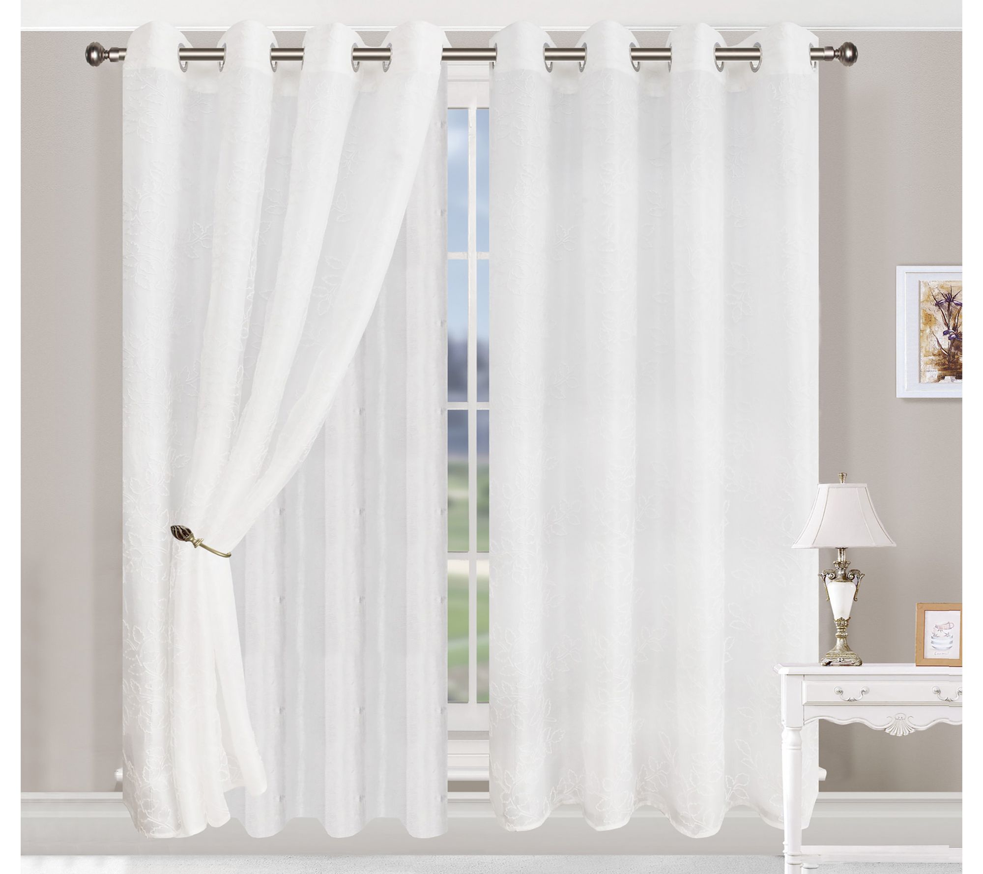 Superior Foliage Vintage Leaves Sheer Curtain Set, 42" x 63"