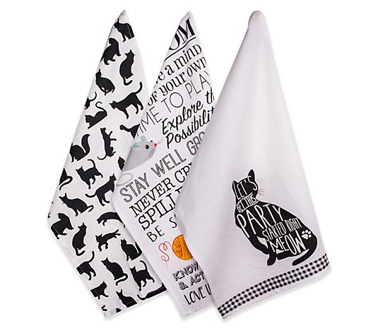 Design Imports Set of 3 Cat's Meow Printed Kitchen Towels