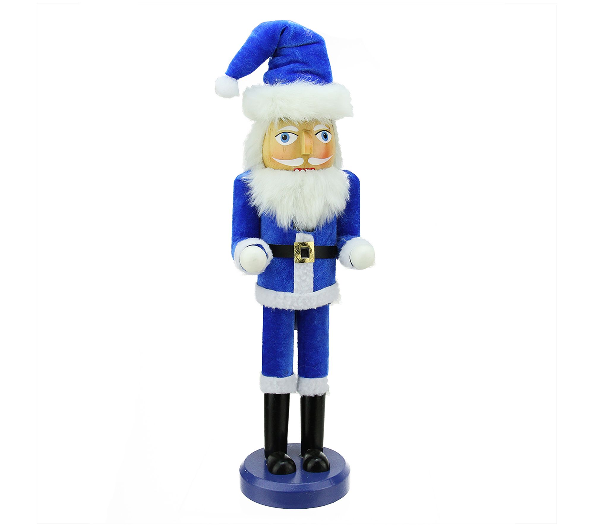 14" Blue & White Santa Wooden Holiday Nutcracker