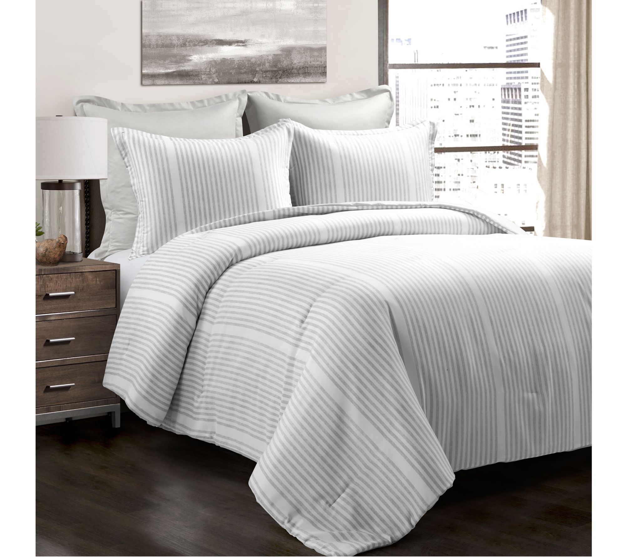 Lush Decor Farmhouse Stripe 3-Piece Comforter Set - Gray - Full - Queen