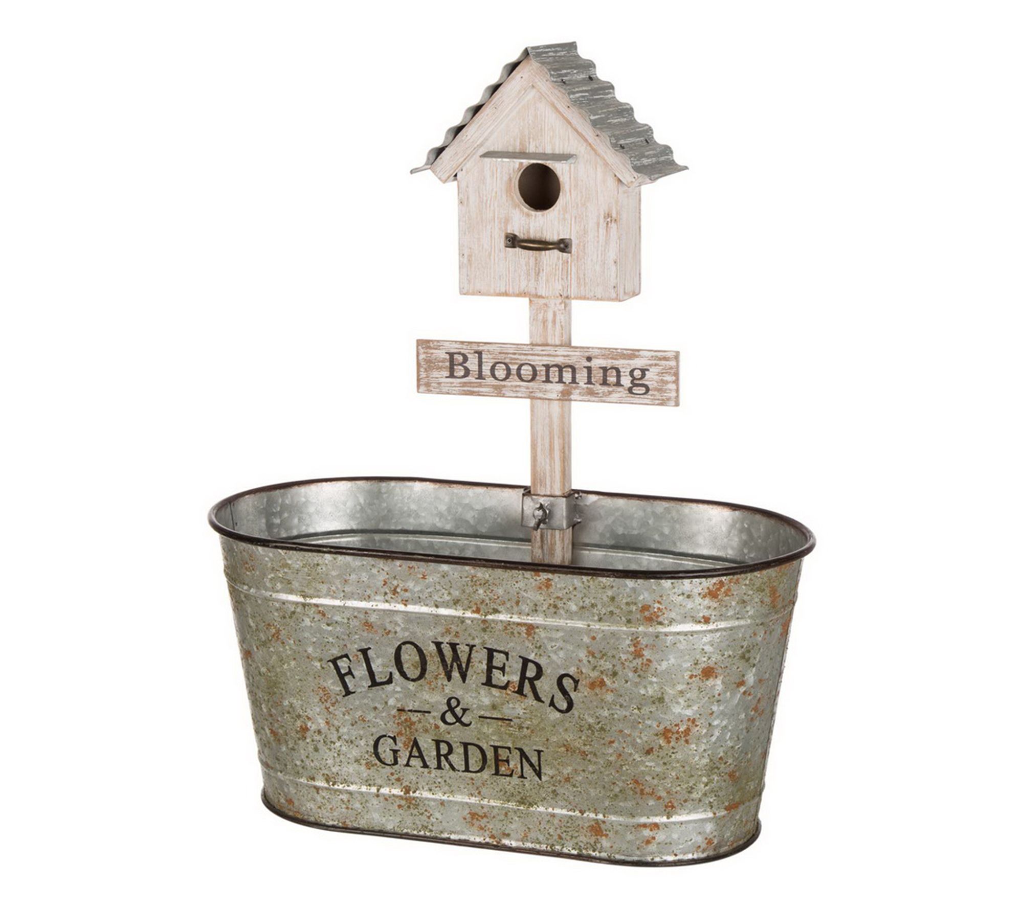 Glitzhome IndoorOutdoor Farmhouse Galvanized Birdhouse Planter