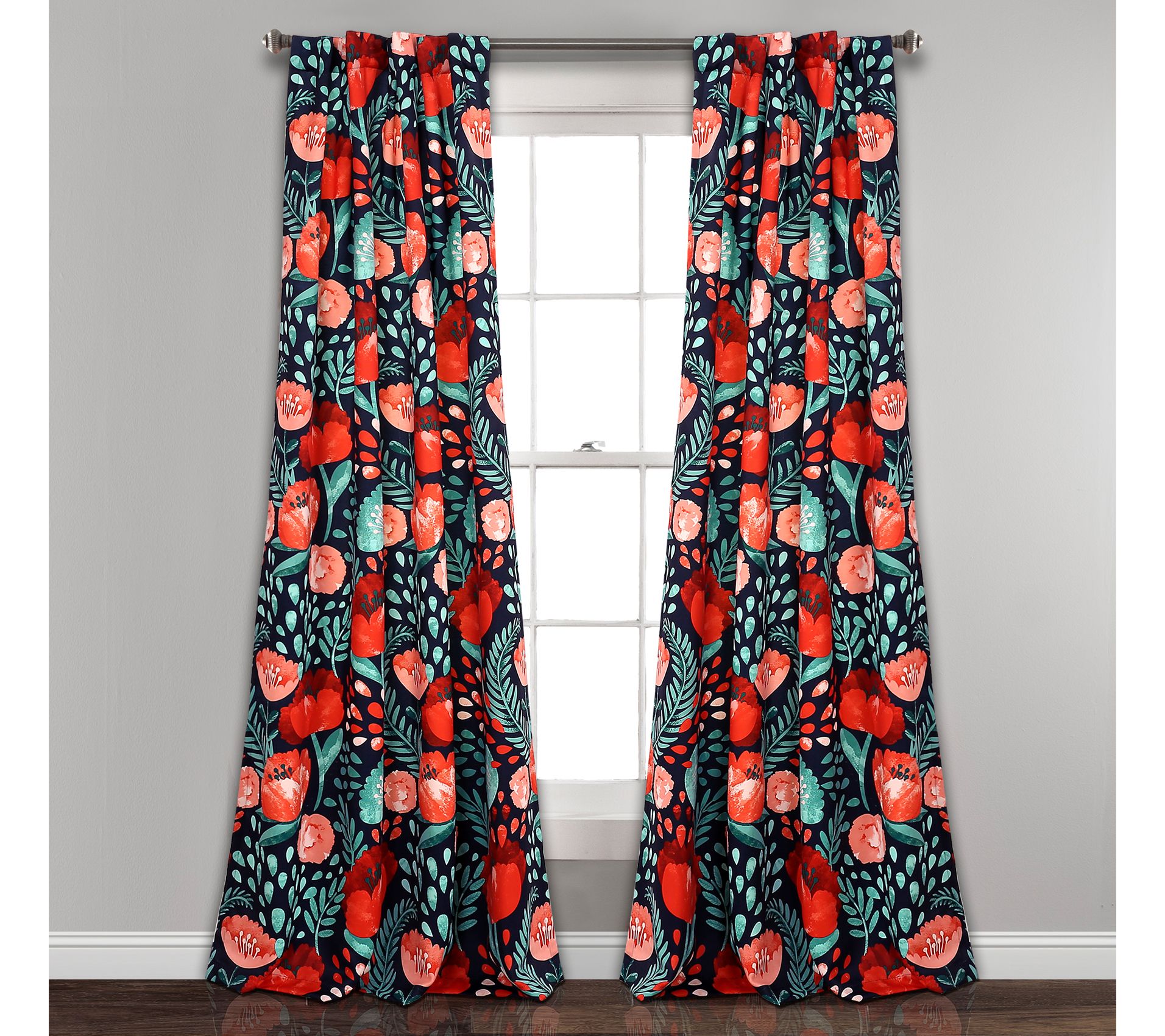Poppy Garden 52" x 108" Room Darkening Window Panels, Set of 2