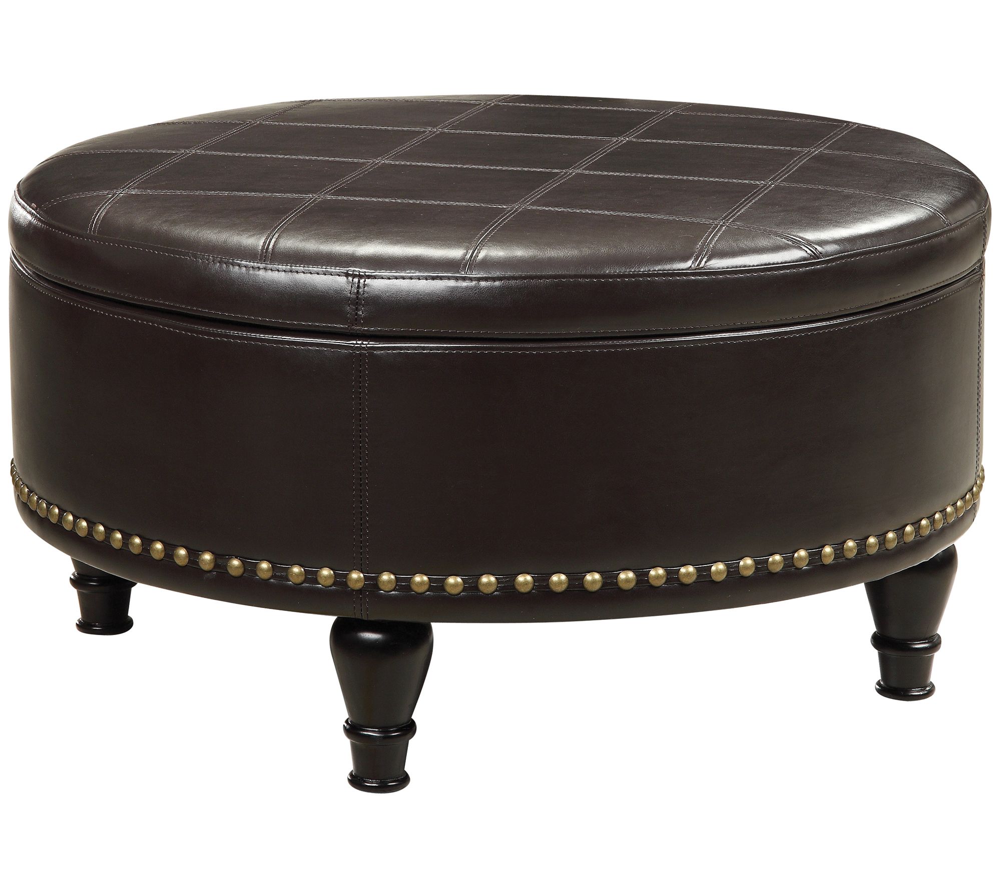OSP Home Furnishings Augusta Round Leather Storage Ottoman