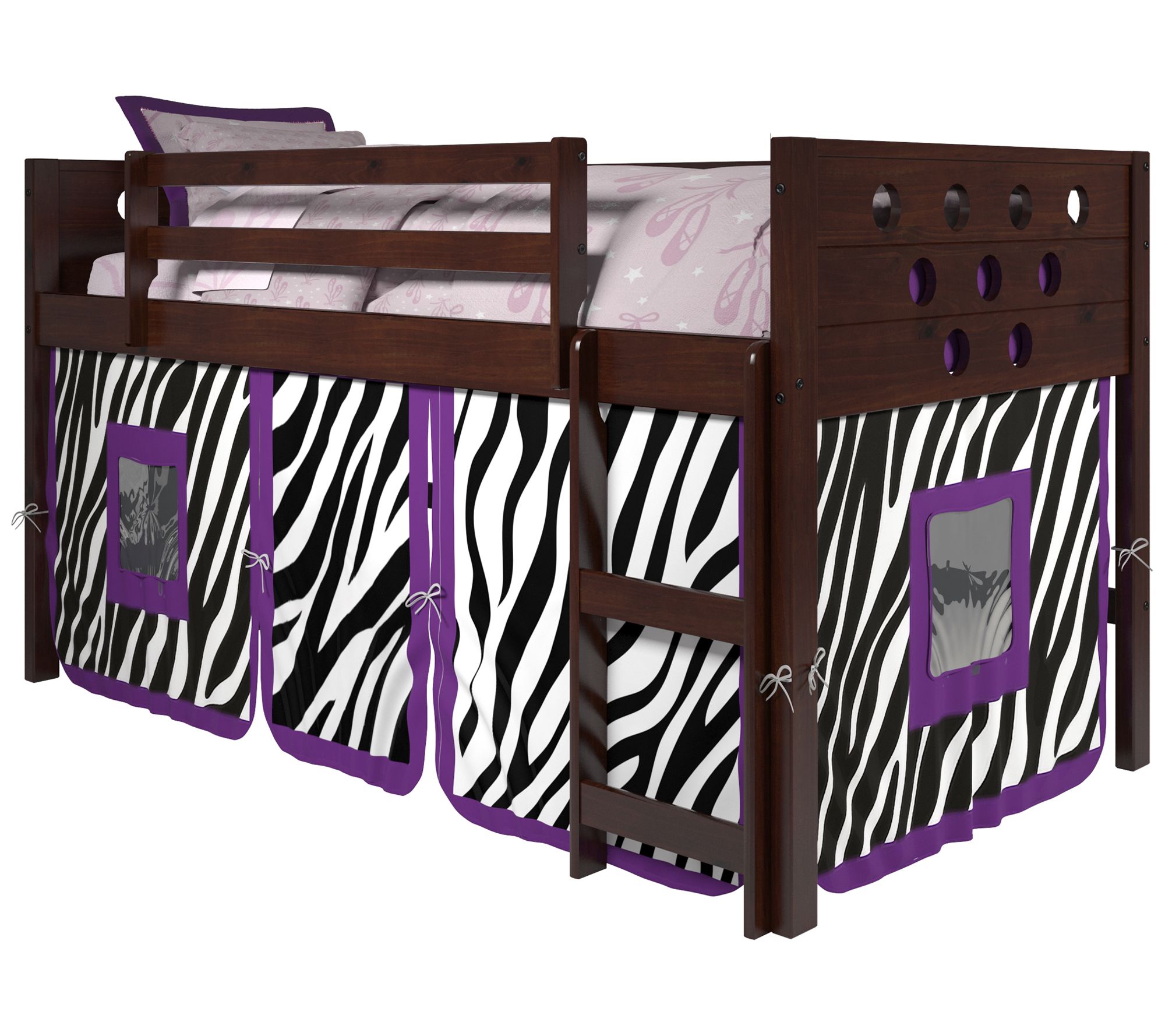Donco Kids Twin Circles Low Loft Bed w/ Print Tent
