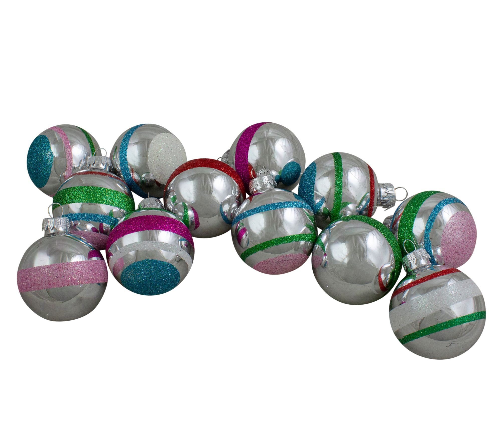 Northlight 12ct Silver Striped Glass Ball Ornaments 2.25"