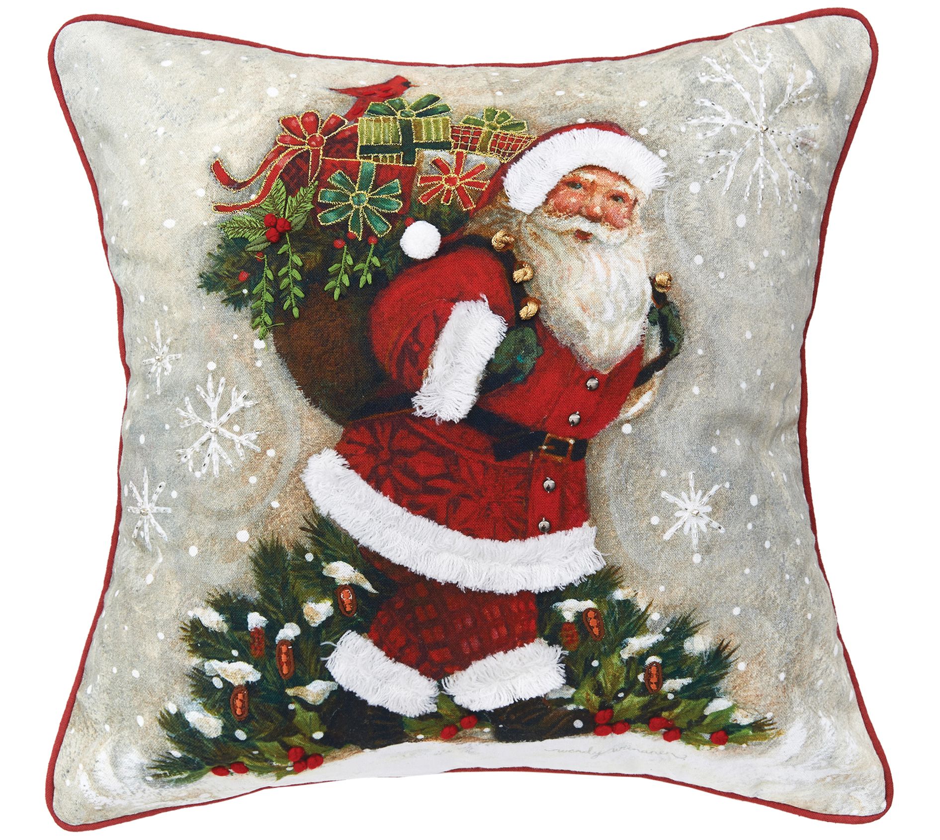 C&F Home Woodland Santa Printed & Embellished Throw Pillow