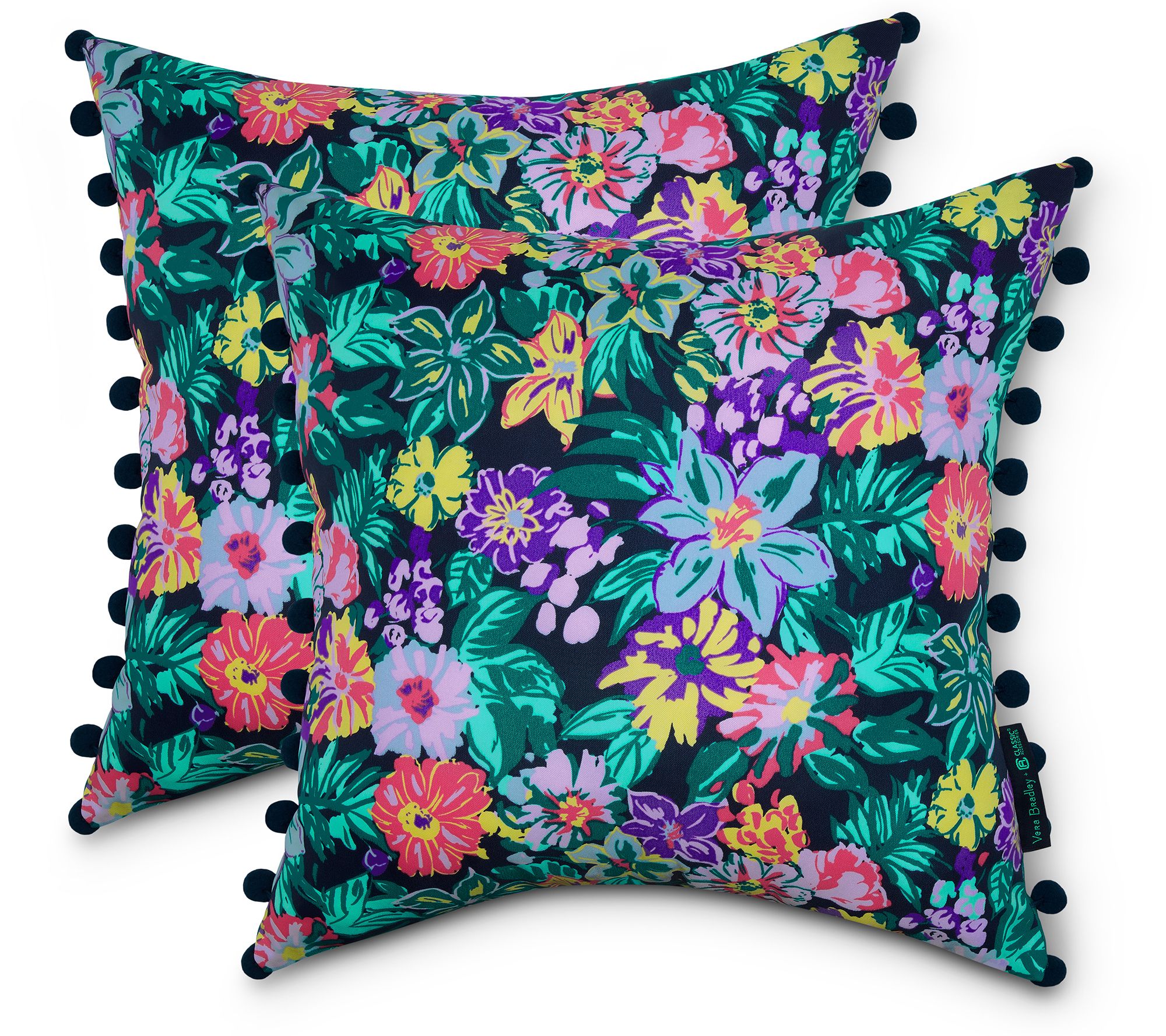 Vera Bradley Accent Pillow w/Poms S/2 18x18