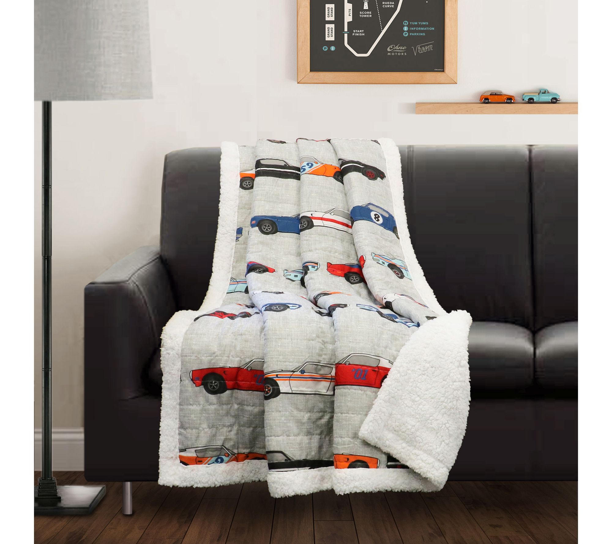 Lush Decor Race Cars Throw Sherpa