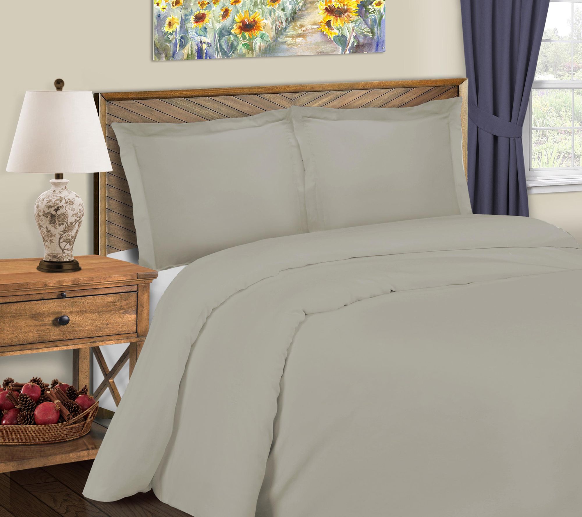 Superior 600TC Solid Cotton Blend Duvet Cover Set, Full/Queen