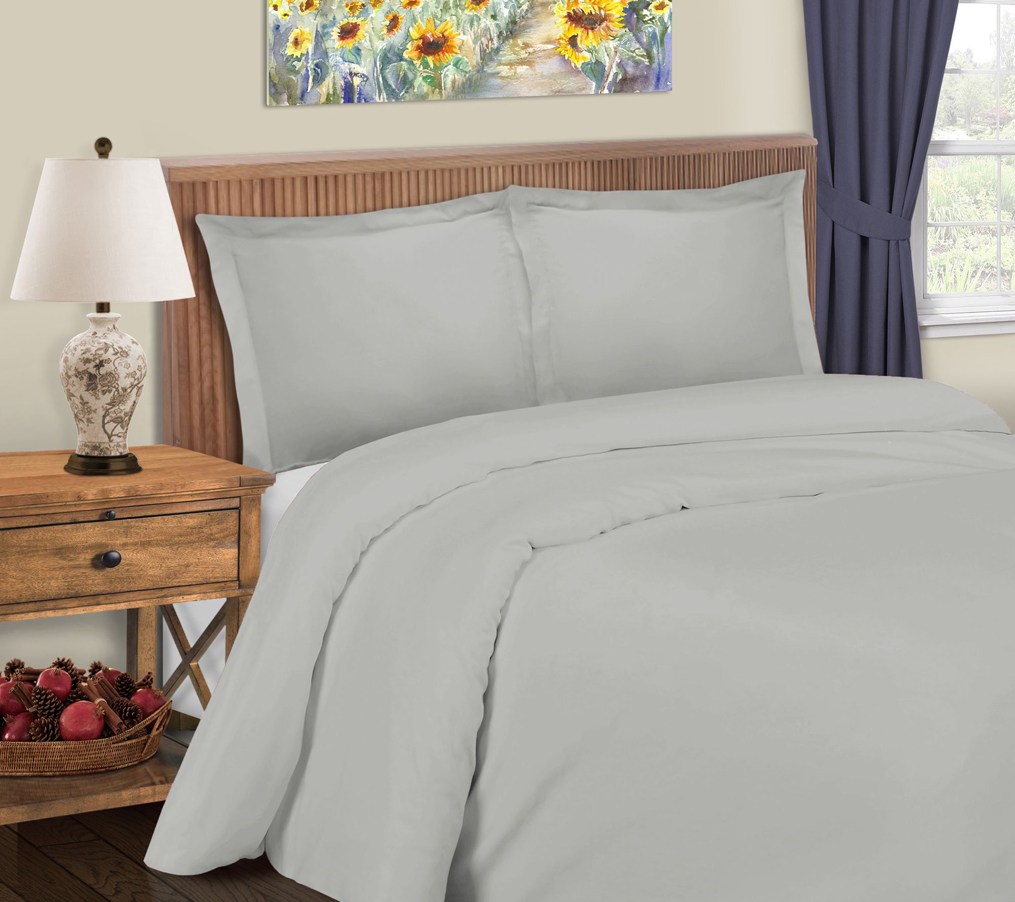Superior 600TC Solid Cotton Blend Duvet Cover Set, Full/Queen
