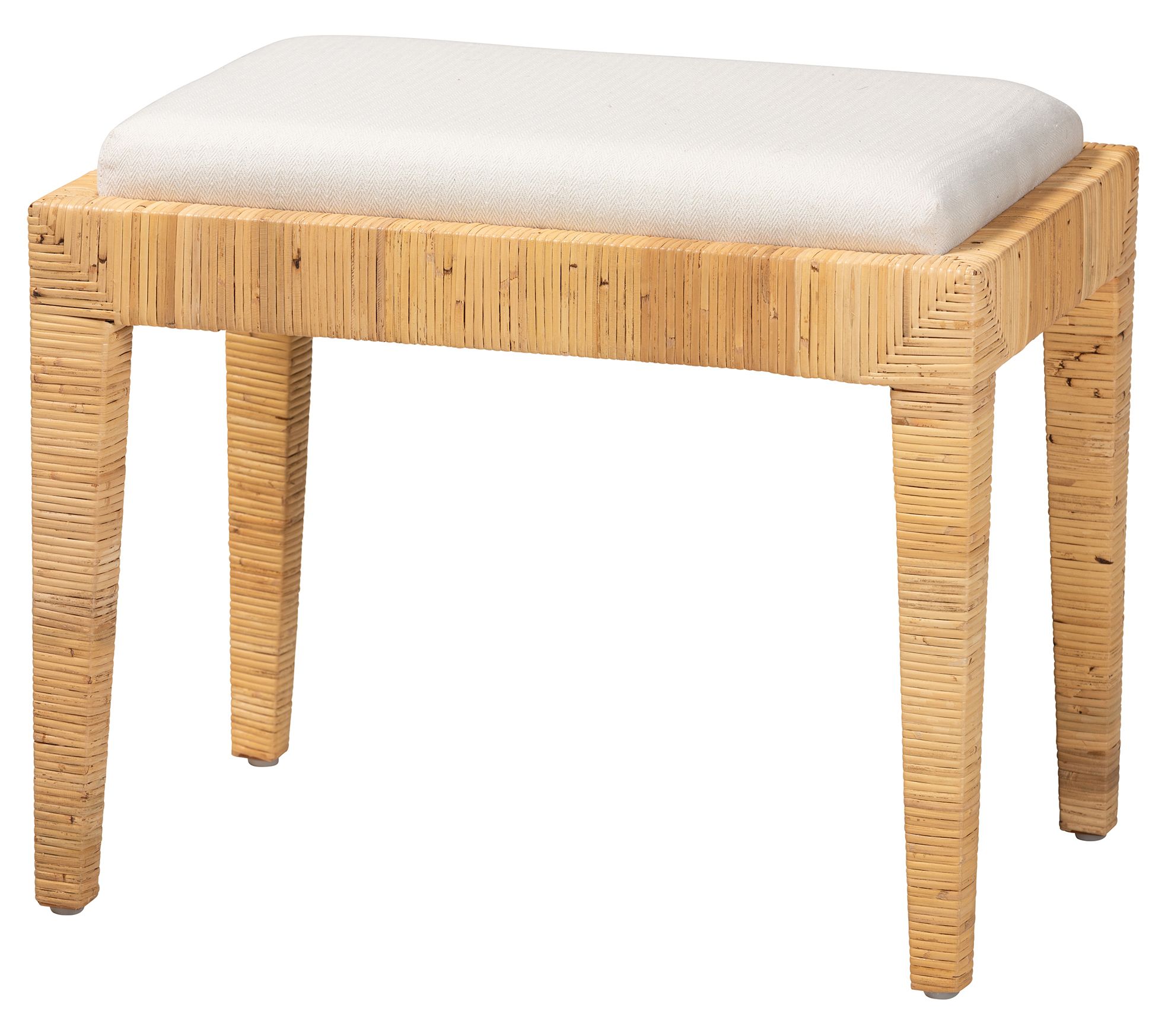 Baxton Studio Sofia Brown Rattan and Mahogany Wood Ottoman