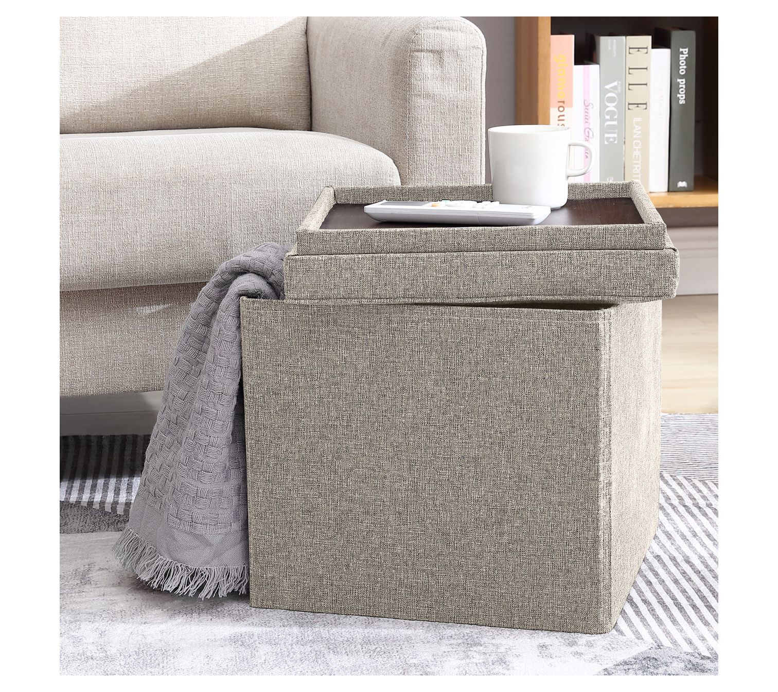 Ornavo Home Square Storage Ottoman With Table Tray Lid