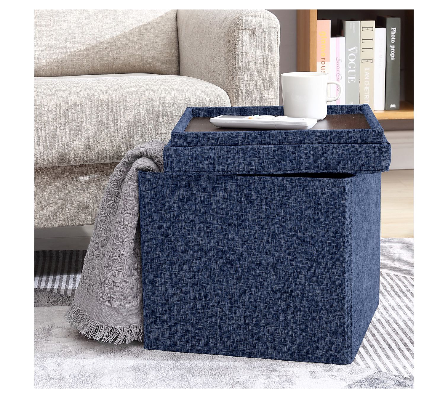 Ornavo Home Square Storage Ottoman With Table Tray Lid