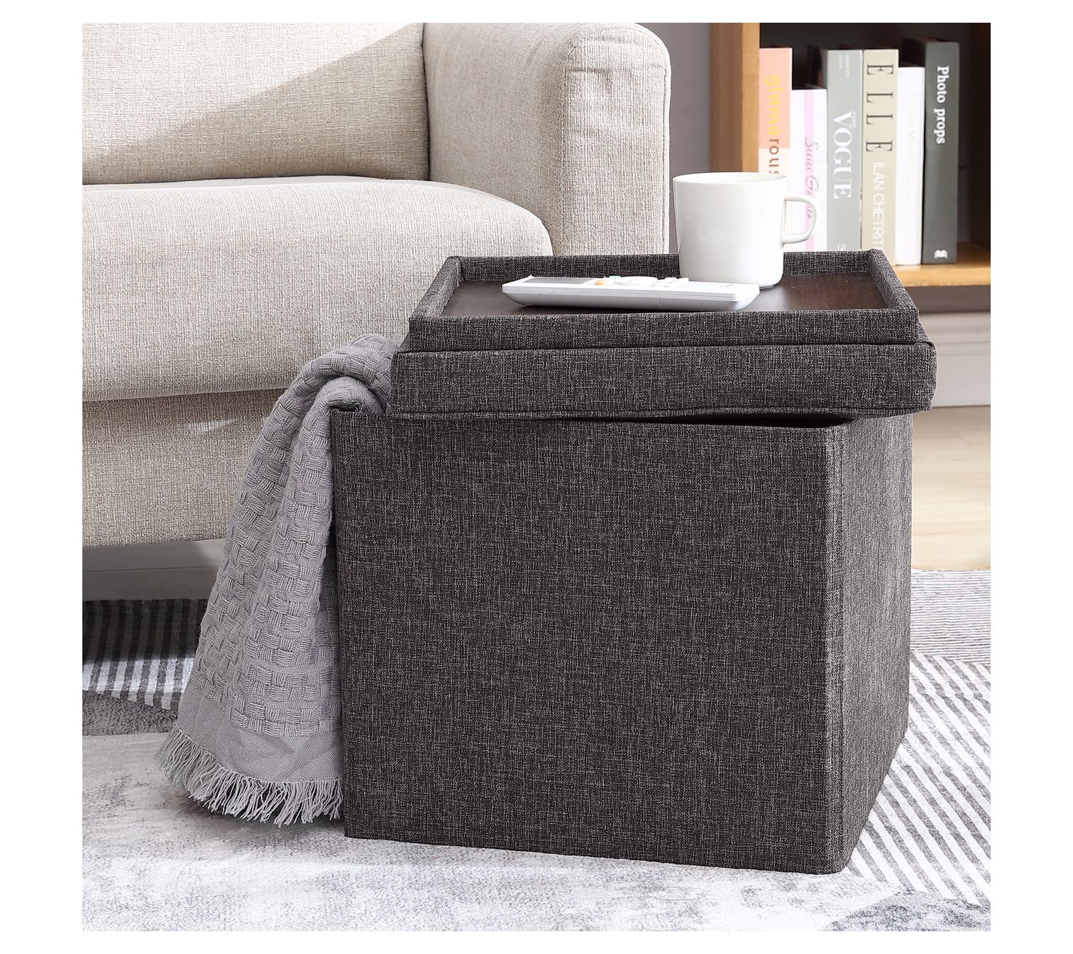 Ornavo Home Square Storage Ottoman With Table T ray Lid