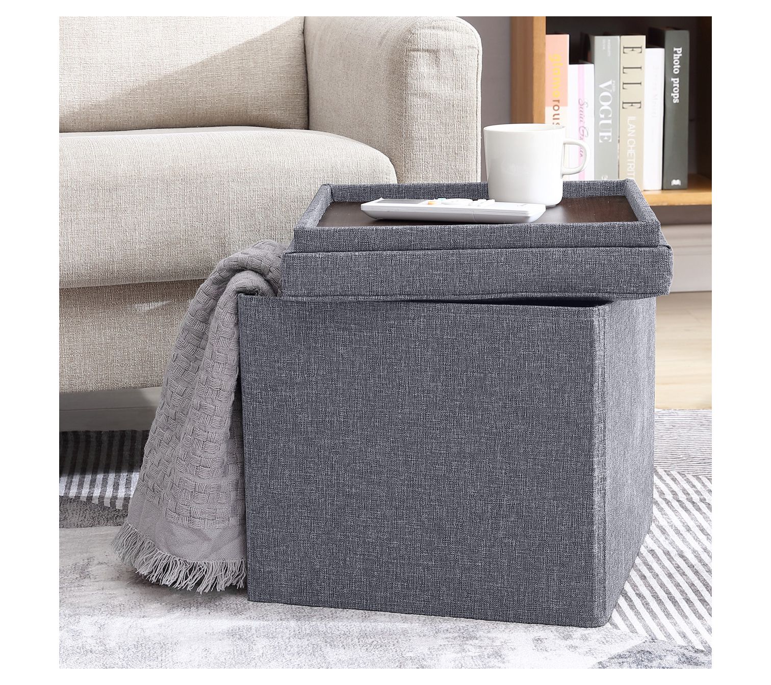 Ornavo Home Square Storage Ottoman With Table Tray Lid