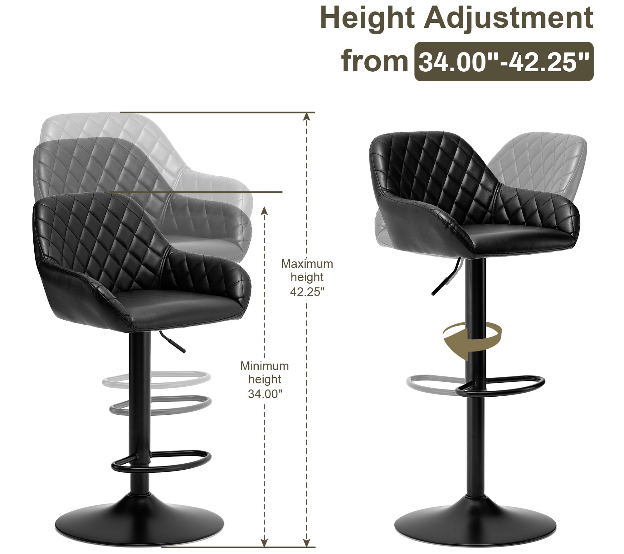 Glitzhome Leatherette Gaslift Adjustable SwivelBar Stools S/2 - QVC.com