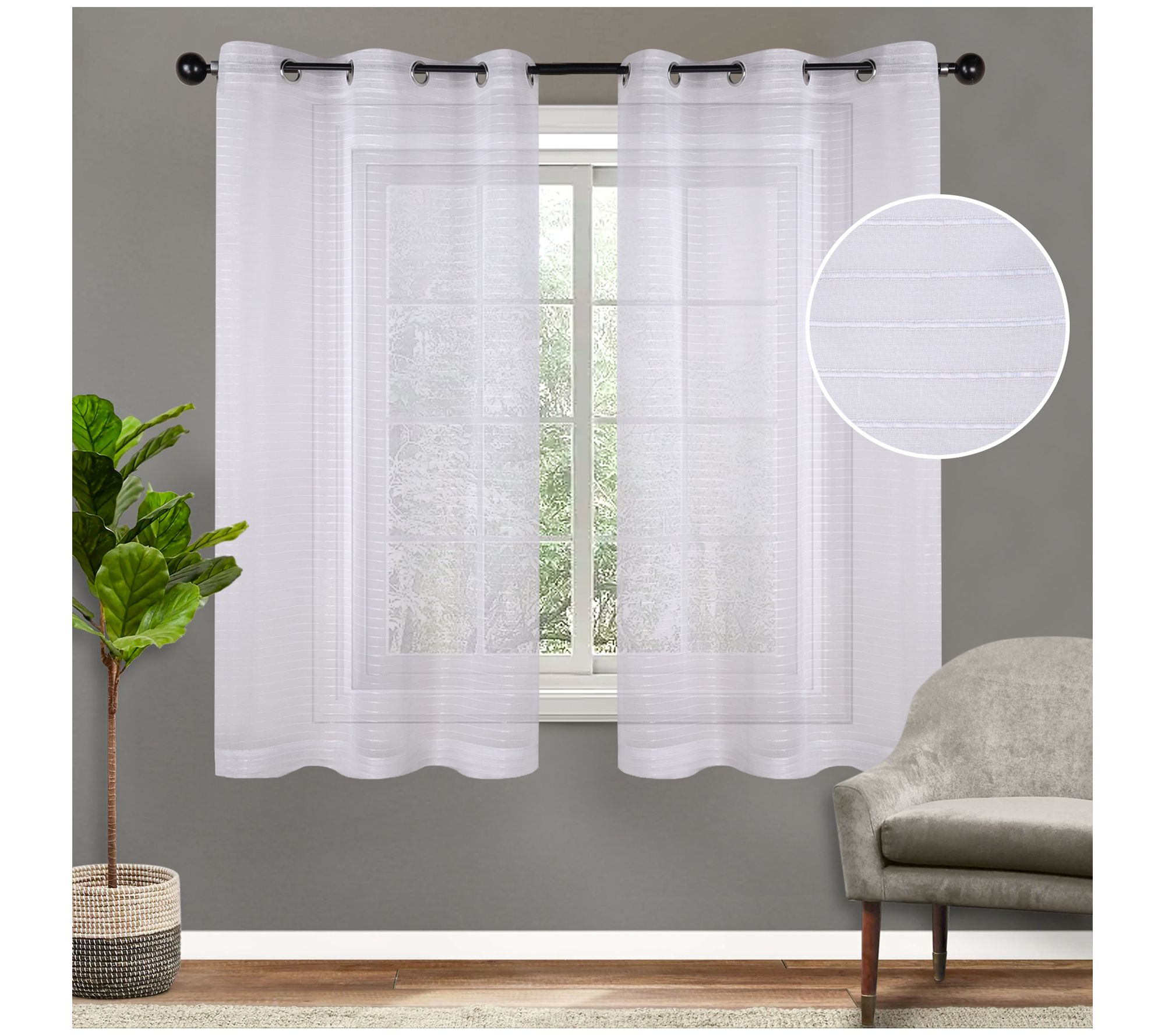 Superior Striped Sheer Window Curtain Panels, Set of 2, 42X63 - QVC.com