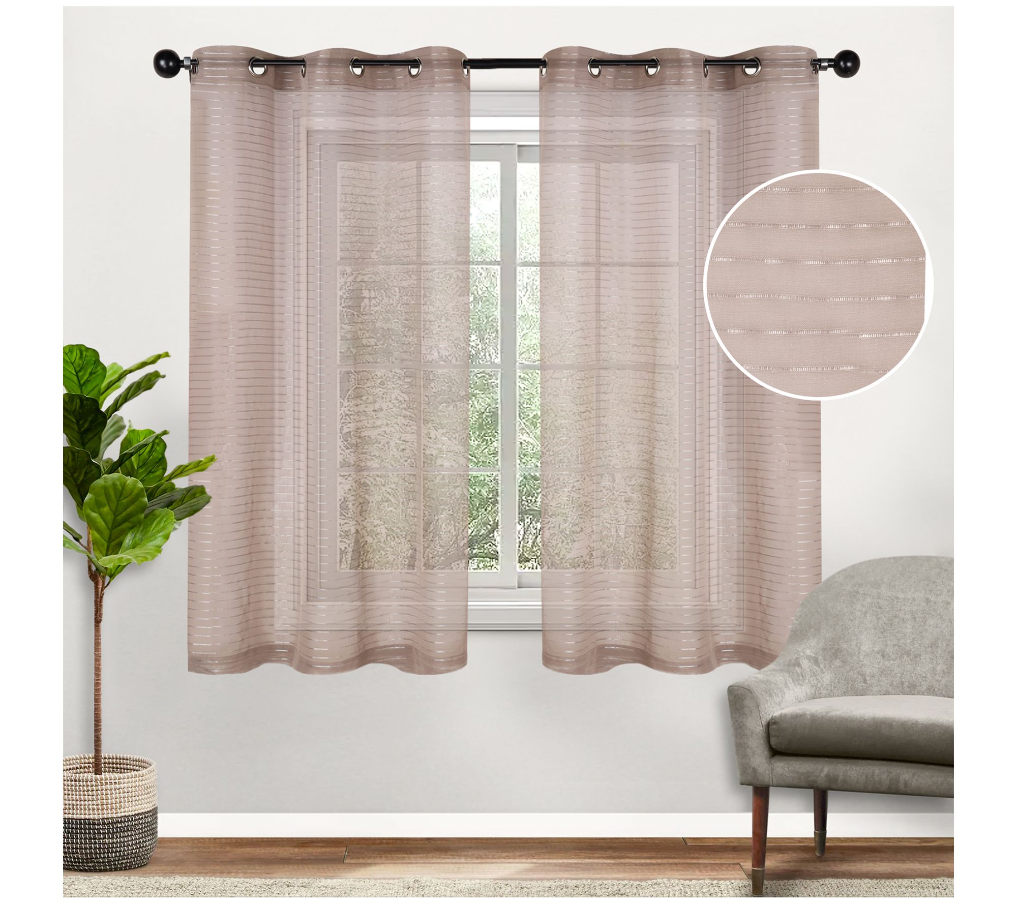 Superior Striped Sheer Window Curtain Panels, Set of 2, 42X63