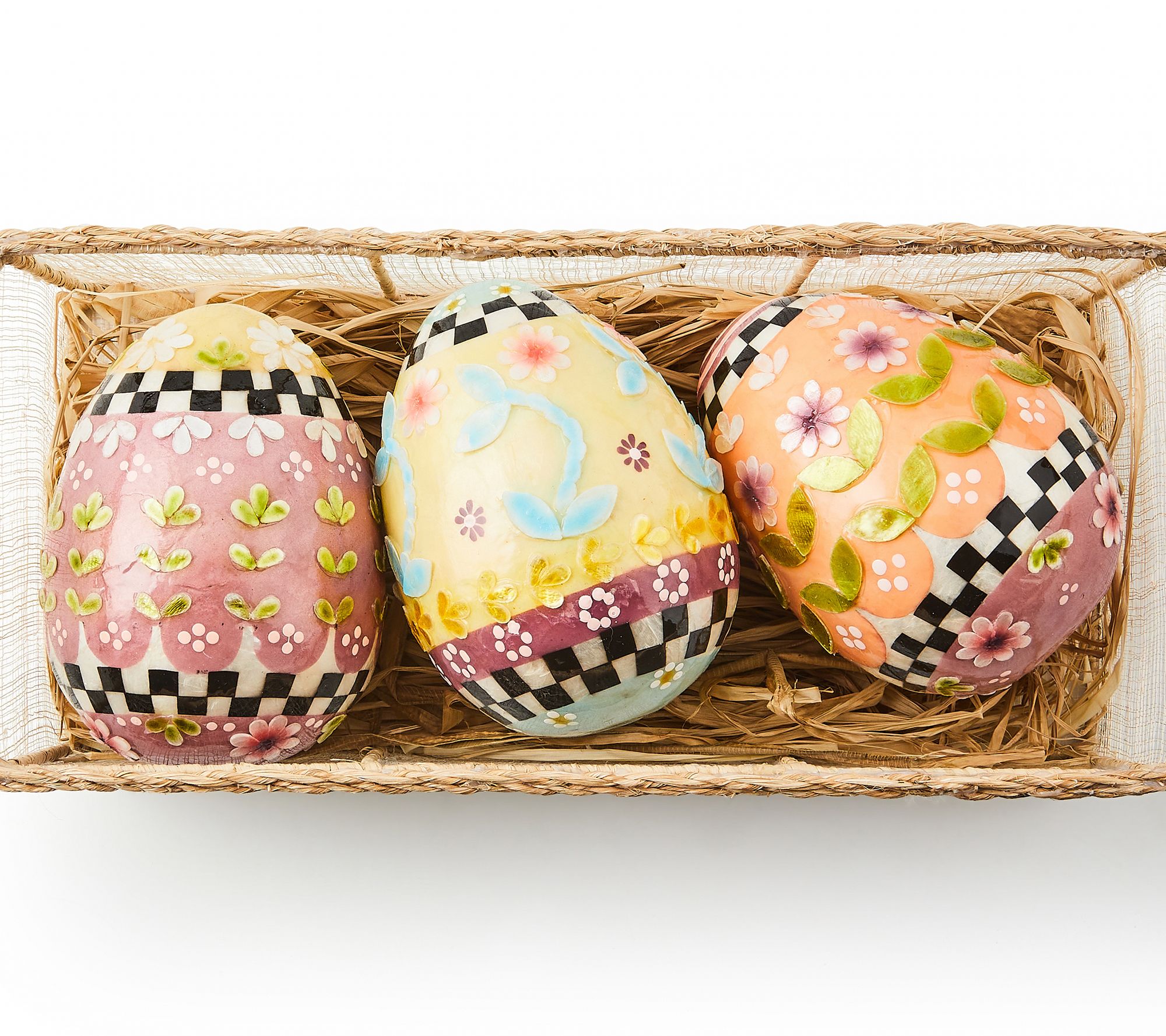 MacKenzie Childs Exclusive Set of 3 Calico Eggs