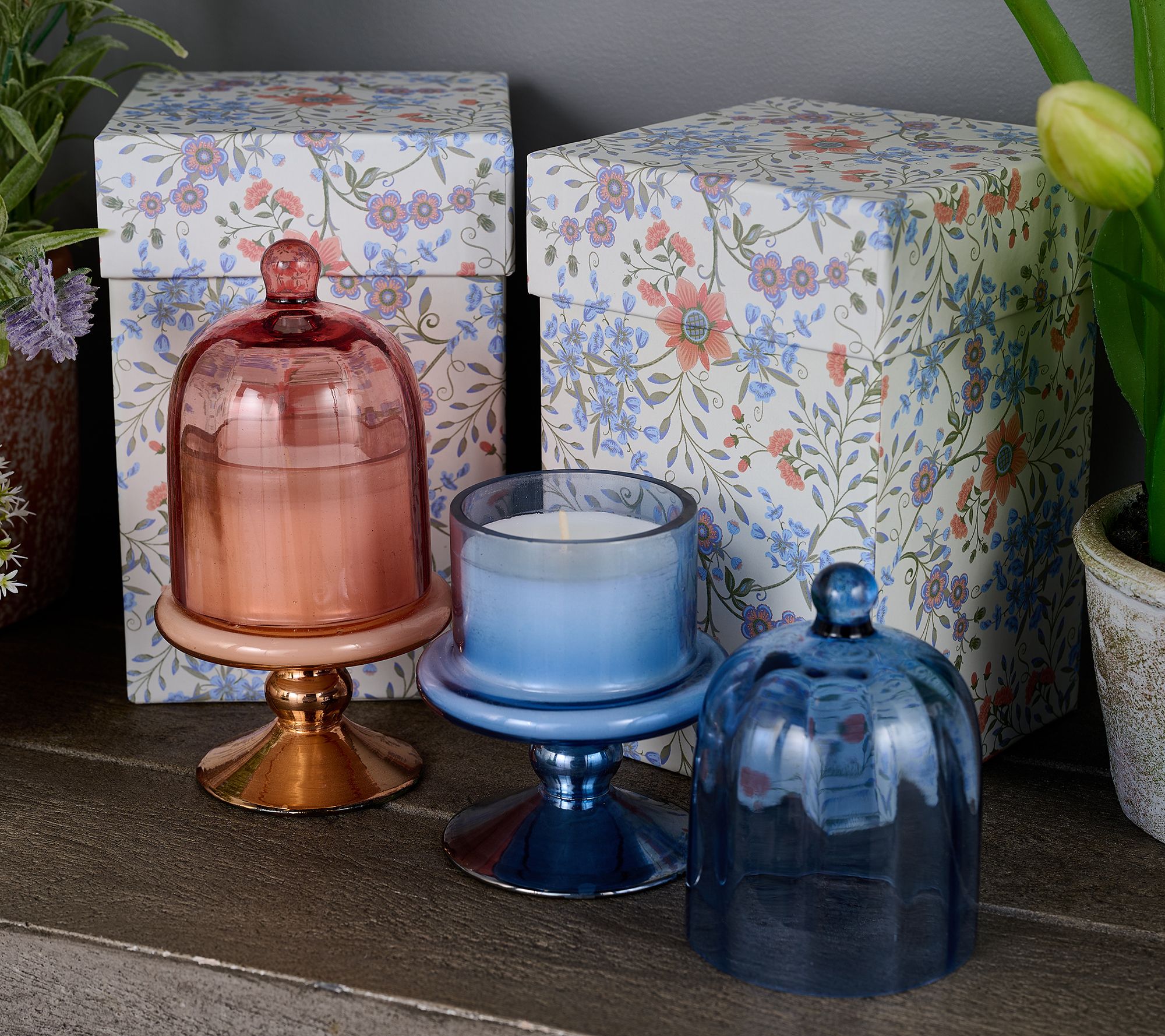 Home Reflections S/2 Cake Stand Cloche Candles with Gift Box