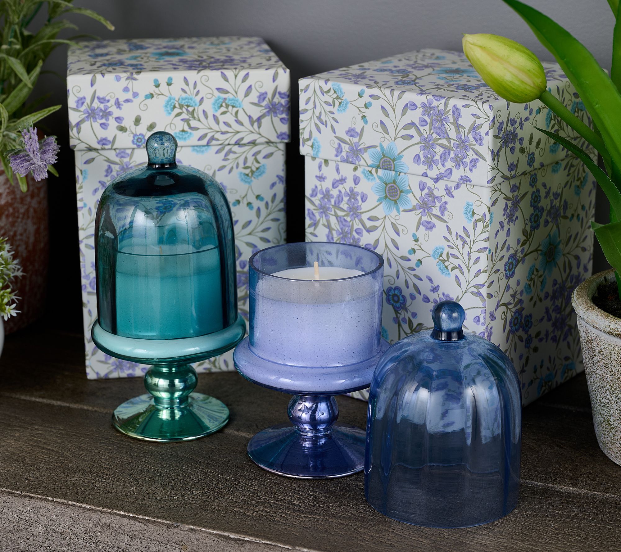 Home Reflections S/2 Cake Stand Cloche Candles with Gift Box
