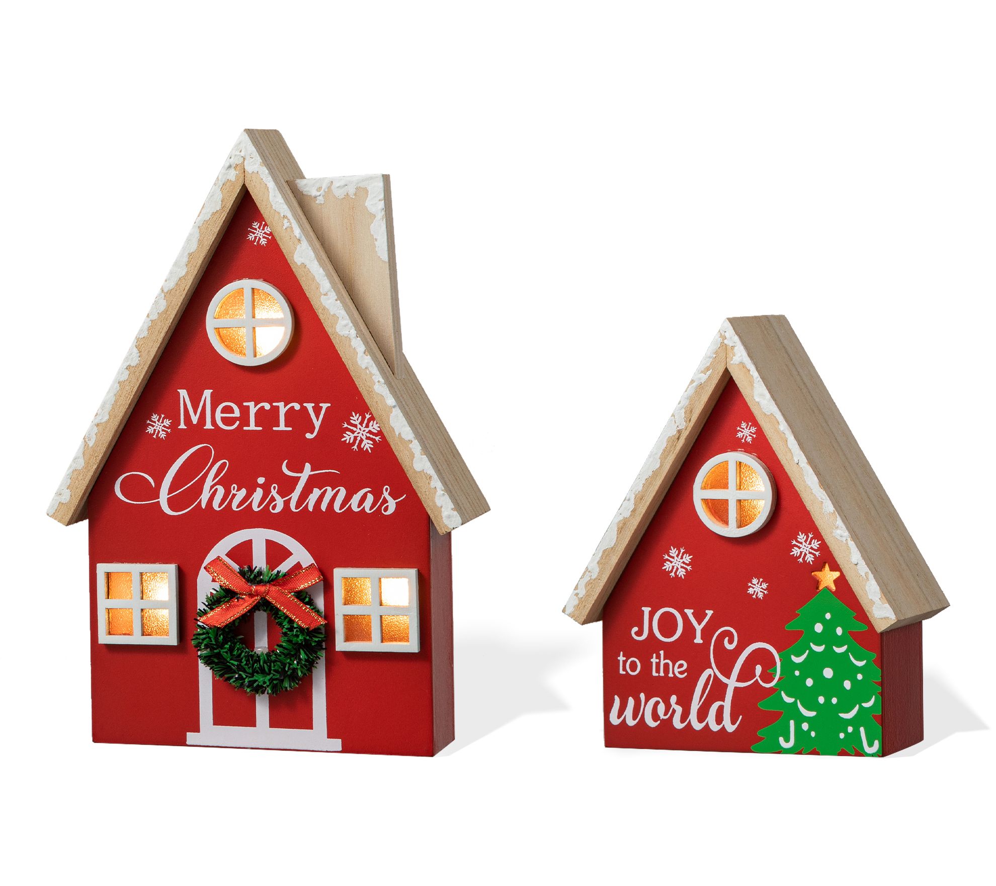 Glitzhome Christmas Lighted Wooden House Tabledecor S/2