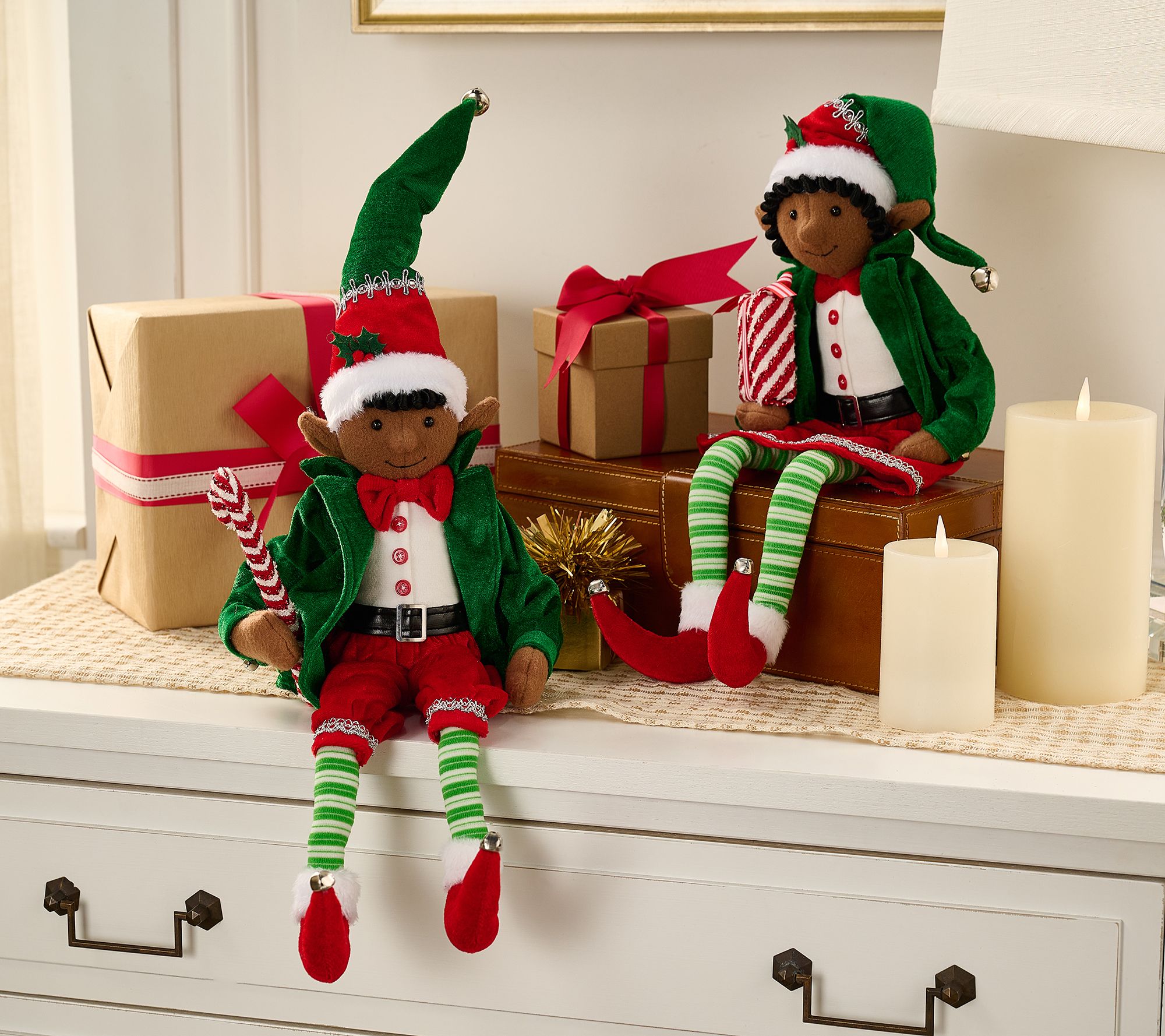 2-Piece Fabric Elf Shelf Sitters by Valerie