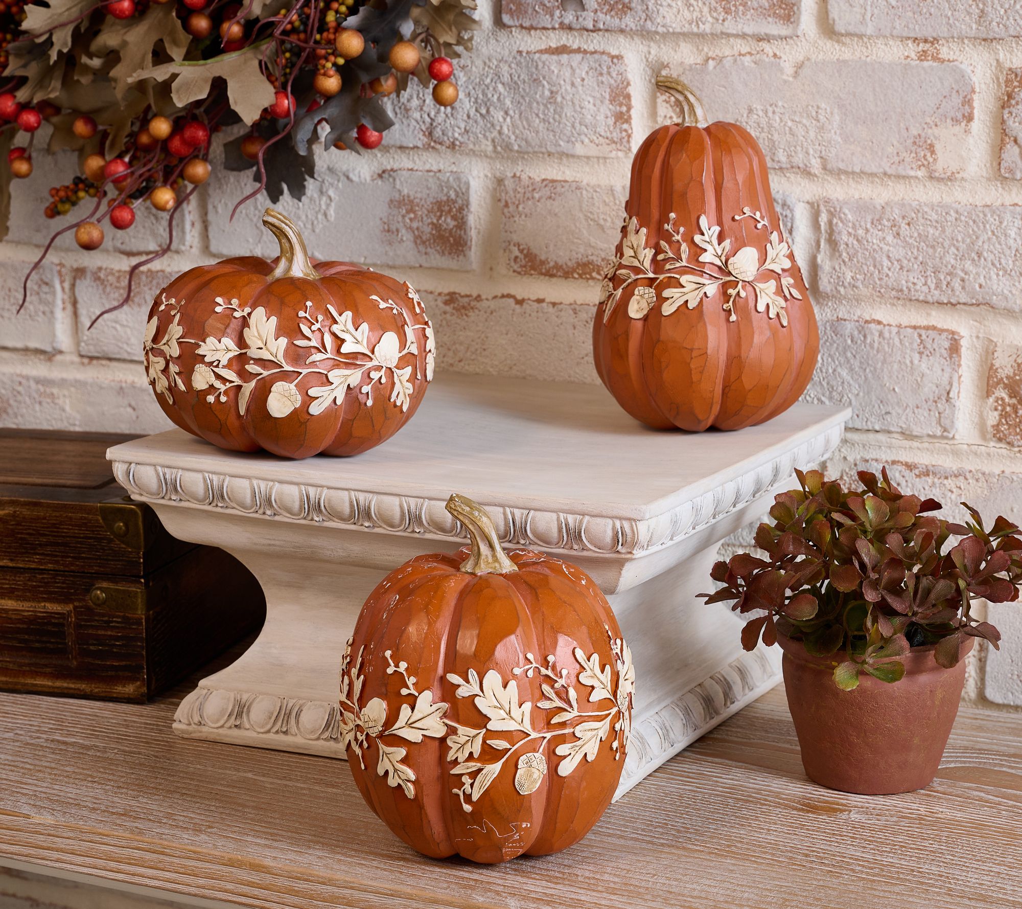 Set of 3 Embossed Leaf and Acorn Pumpkins by Valerie