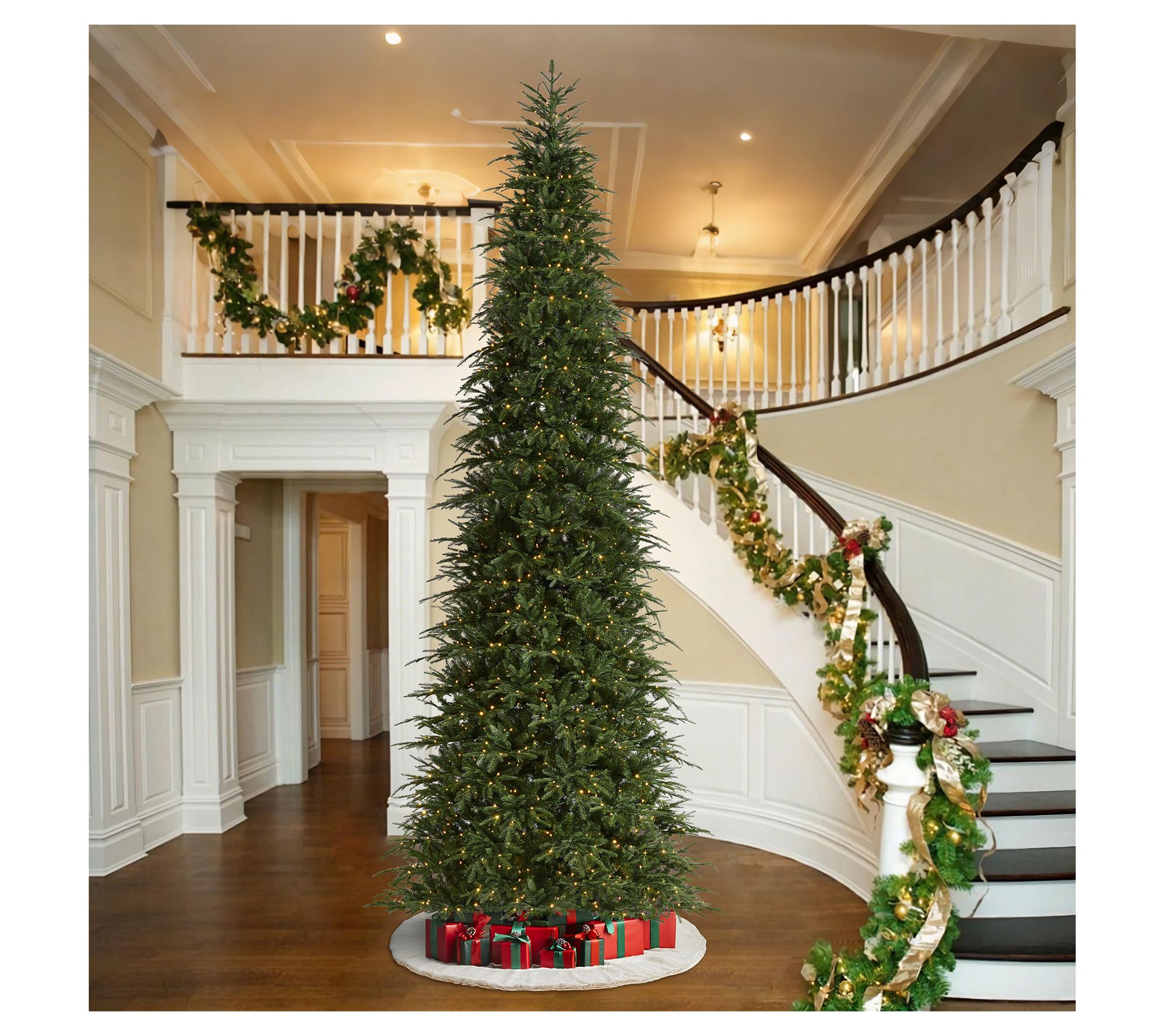Glitzhome 15' LED Pre-Lit Green Fir Slim Faux Christmas Tree
