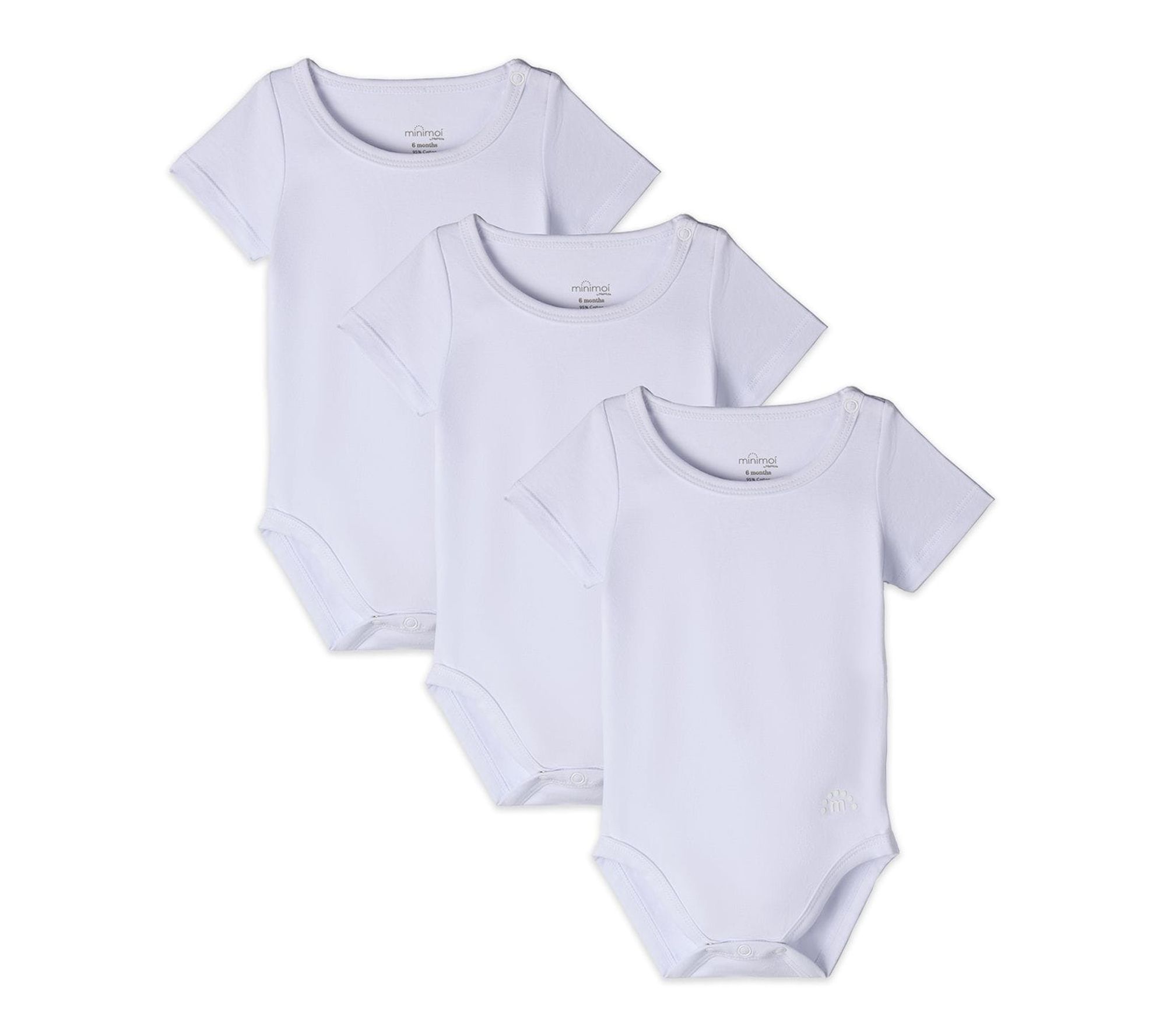 MiniMoi Baby &Toddler Cotton Rich White Bodysuits 3 Pack