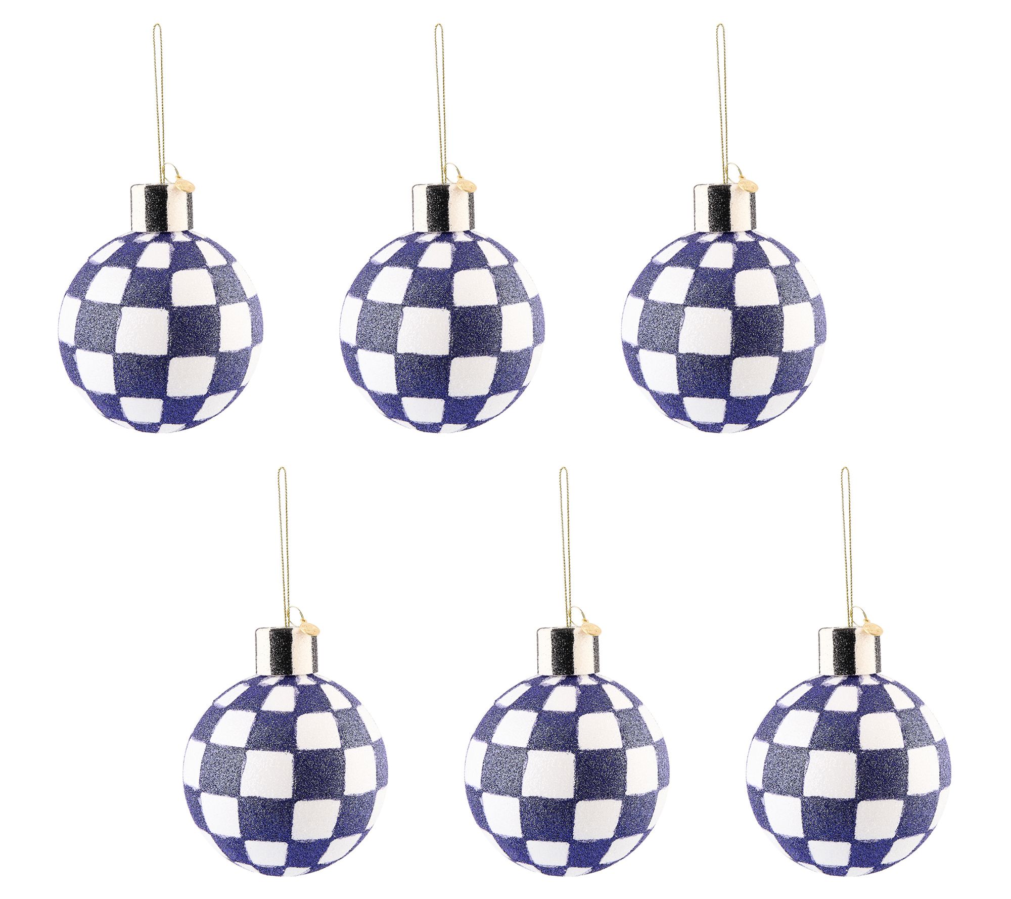 "As Is" MacKenzie- Childs Set of 6 Glass Check Ornaments