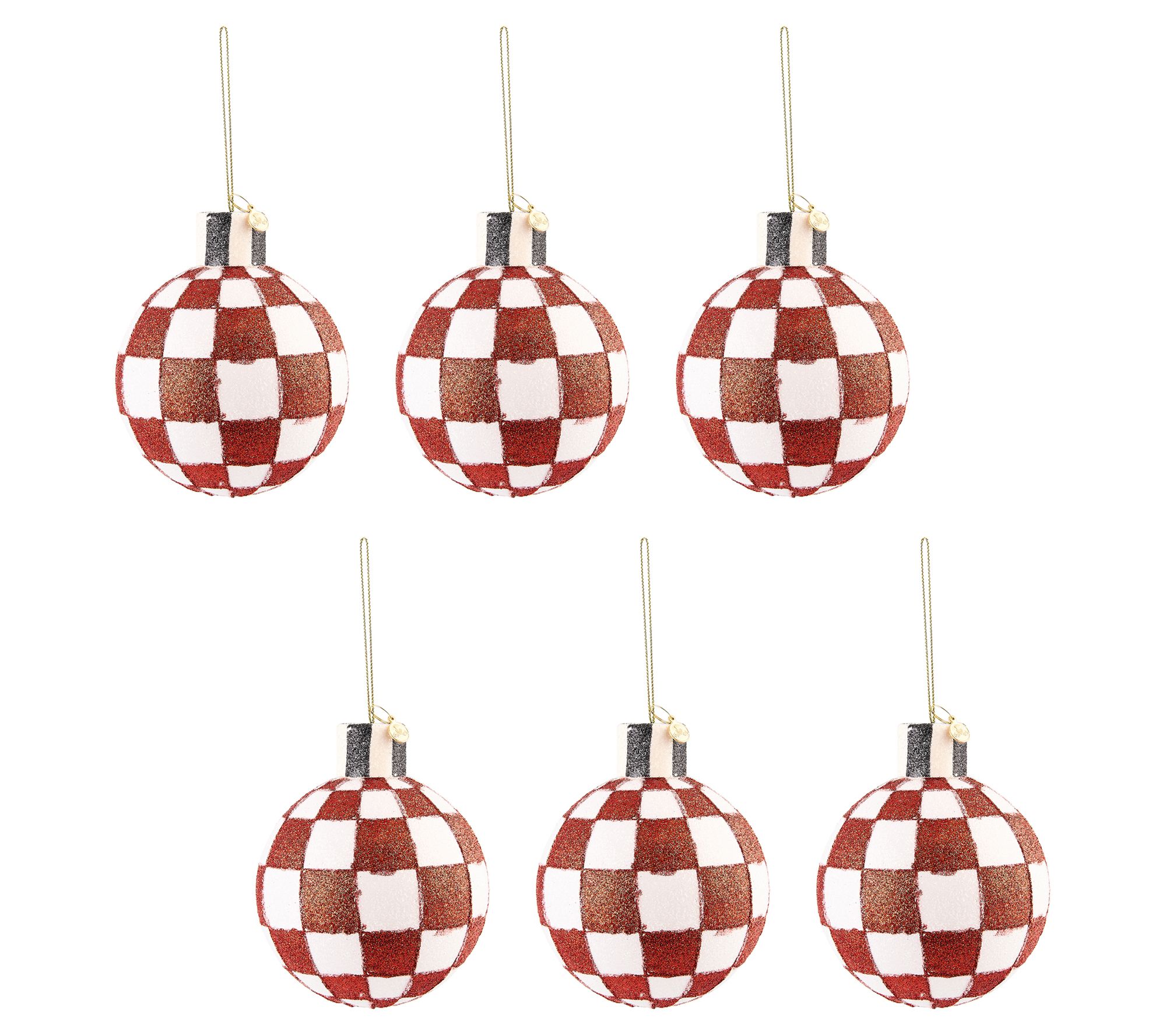 "As Is" MacKenzie- Childs Set of 6 Glass Check Ornaments