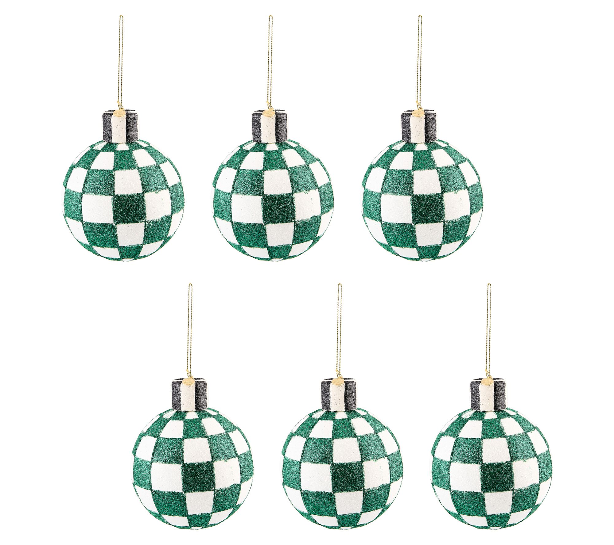 "As Is" MacKenzie- Childs Set of 6 Glass Check Ornaments
