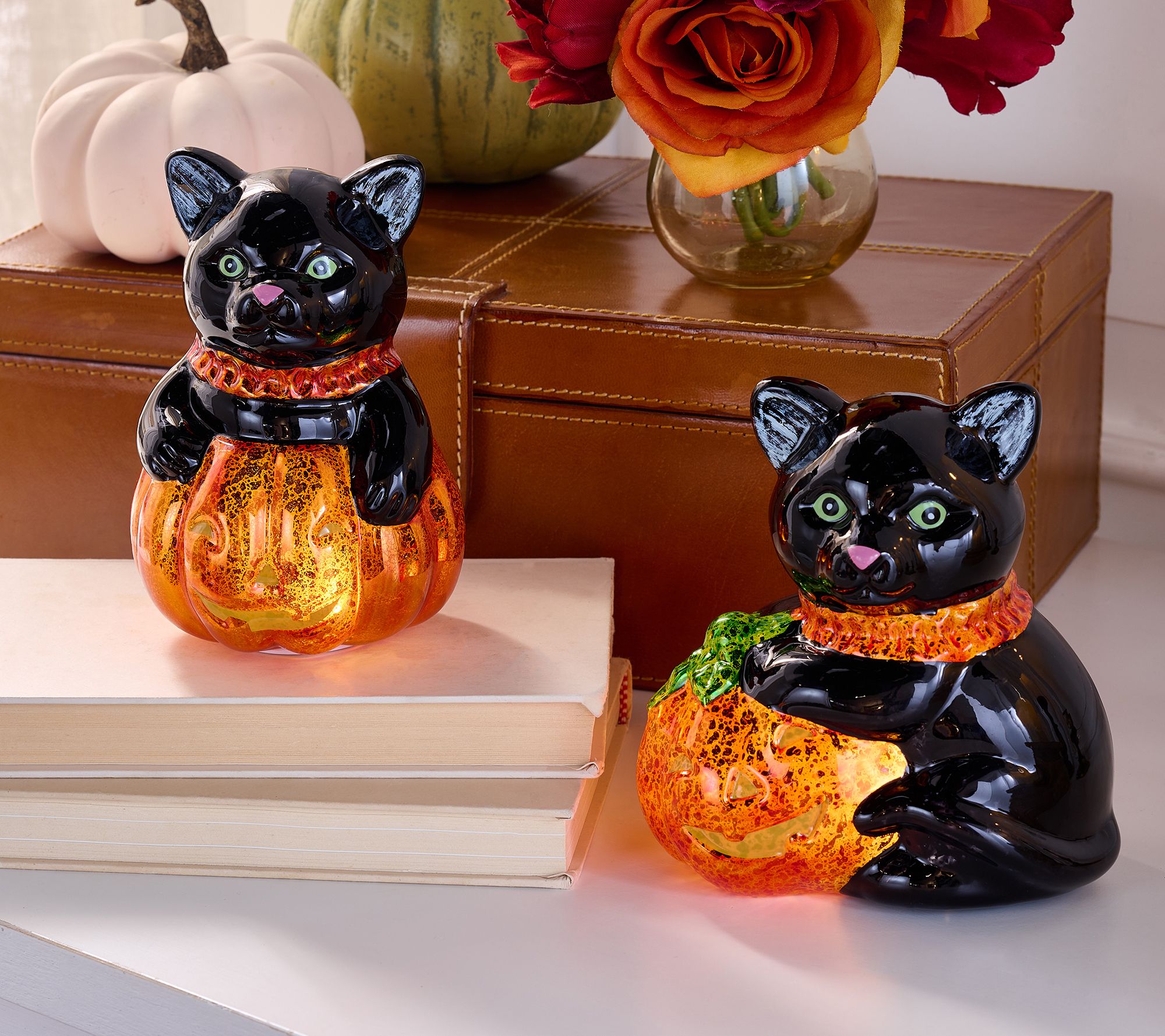 "As Is" Set/2 (6") Illuminate Mercury Glass Black Cats by Valerie