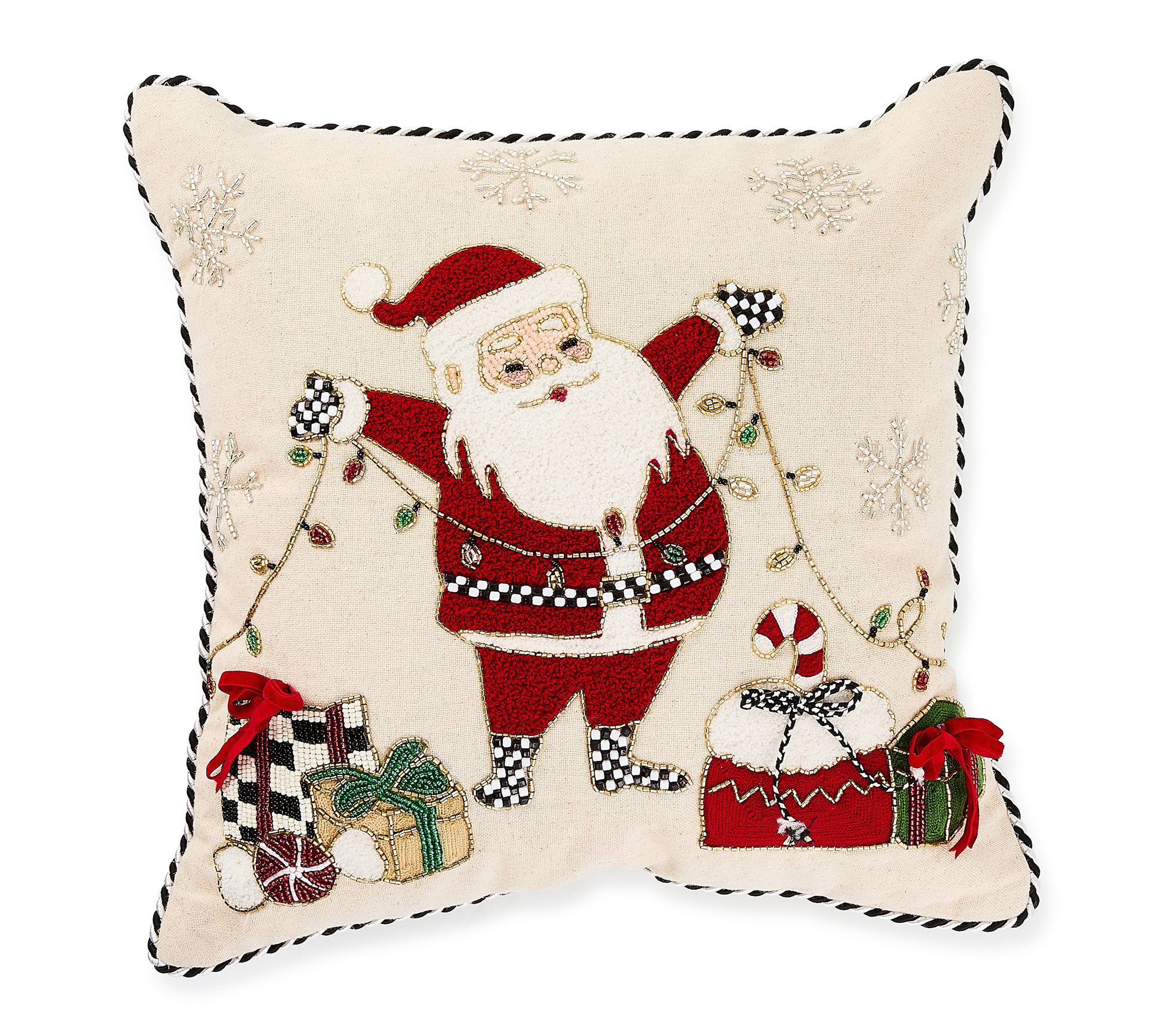 MacKenzie-Childs Santa with Tree Lights Throw Pillow