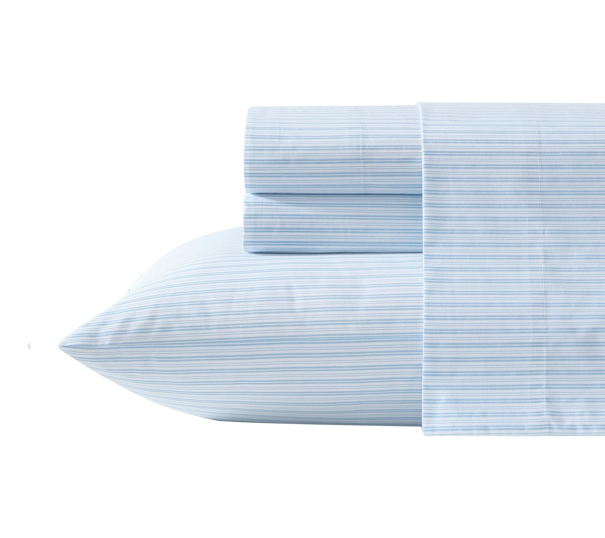 Laura Ashley Bedford Stripe Blue Cotton King Sheet Set