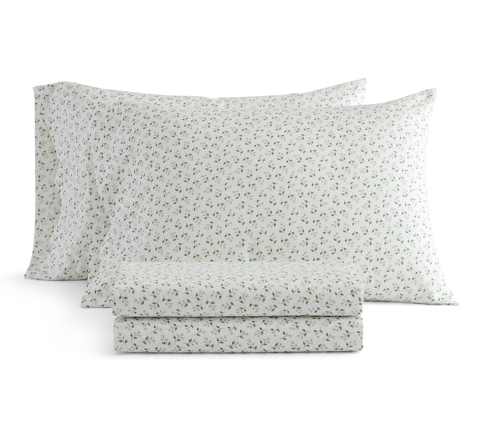 Martha Stewart Kennedy Floral White/Green Cotton Twin Sheet Se