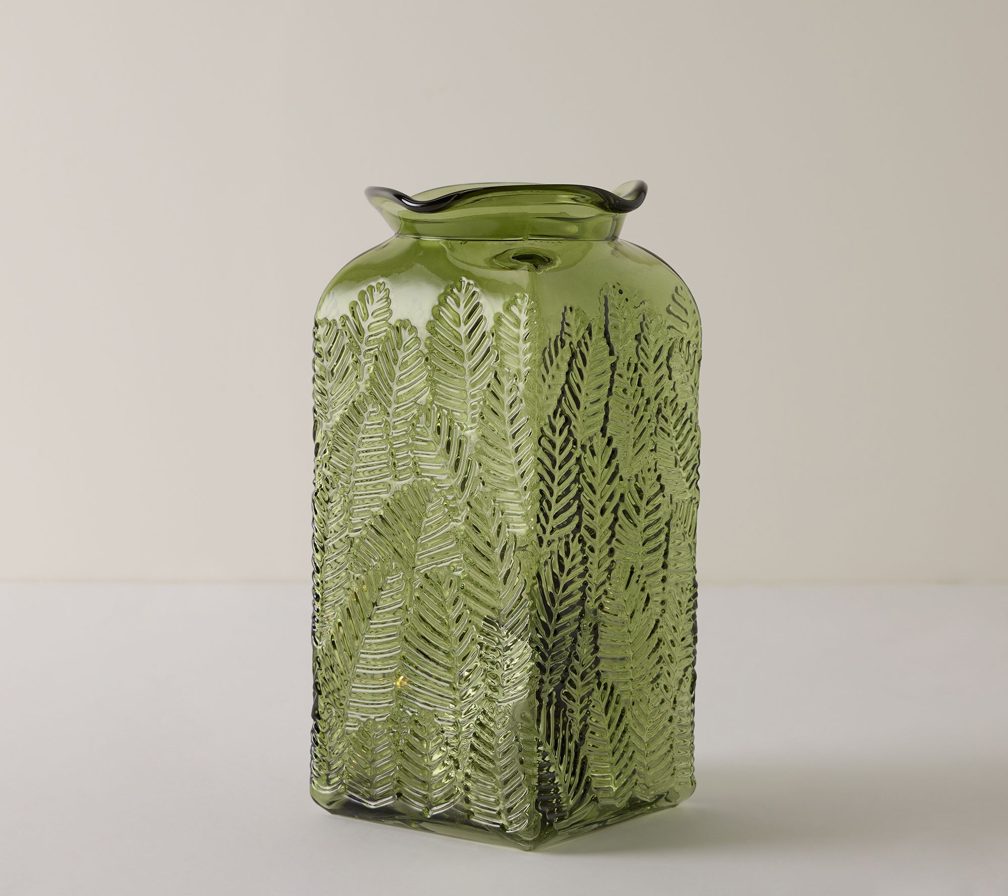 Illuminated Leaf Embossed Glass Hurricane by Valerie