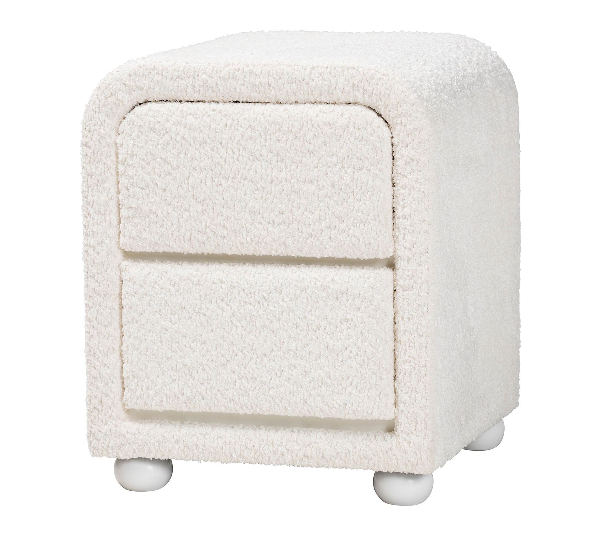 Baxton Studio Bonilla White Teddy-Bear Fabric Nightstand