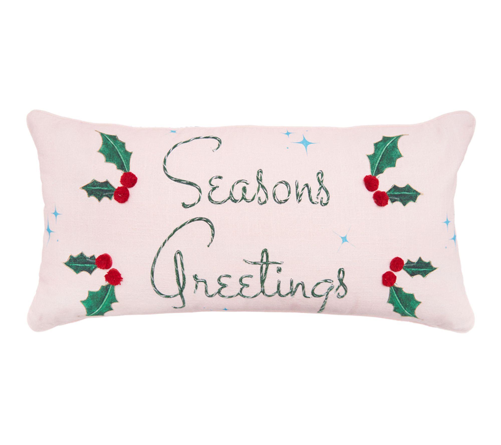 Holly Leaves & Berries "Seasons Greetings" Pillow   by Valerie