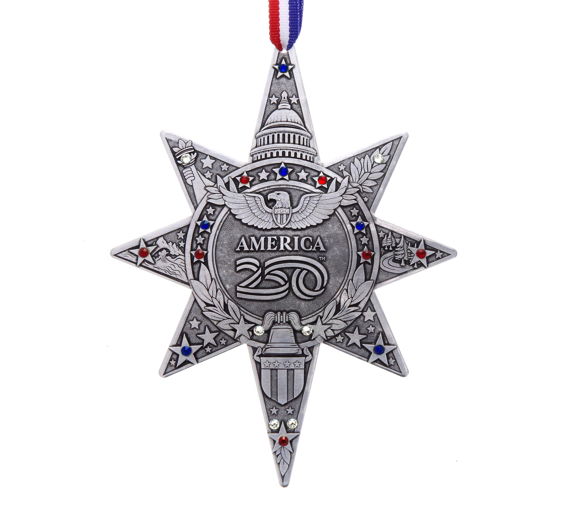 America250 Sea to Shining Sea Ornament, Aluminum with Crystals