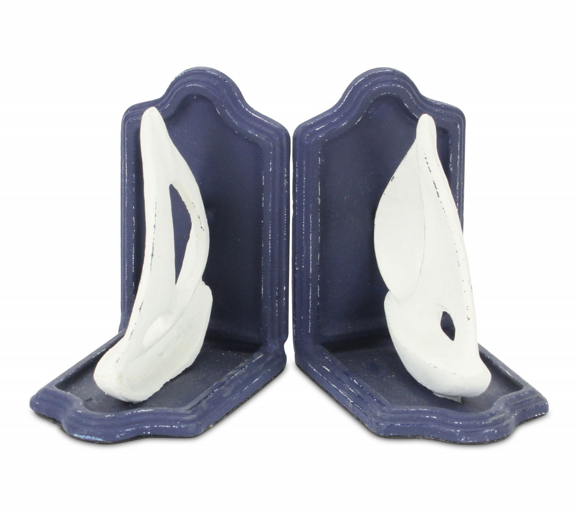 HomeRoots Set of 2 Blue White Cast Iron Sailboat Bookends