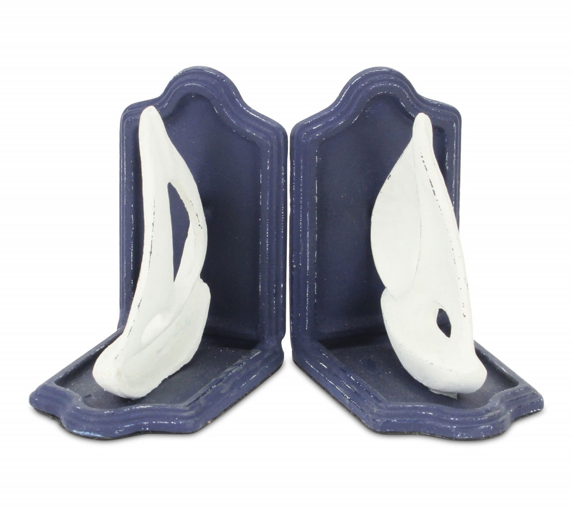 HomeRoots Set of 2 Blue White Cast Iron Sailboat Bookends