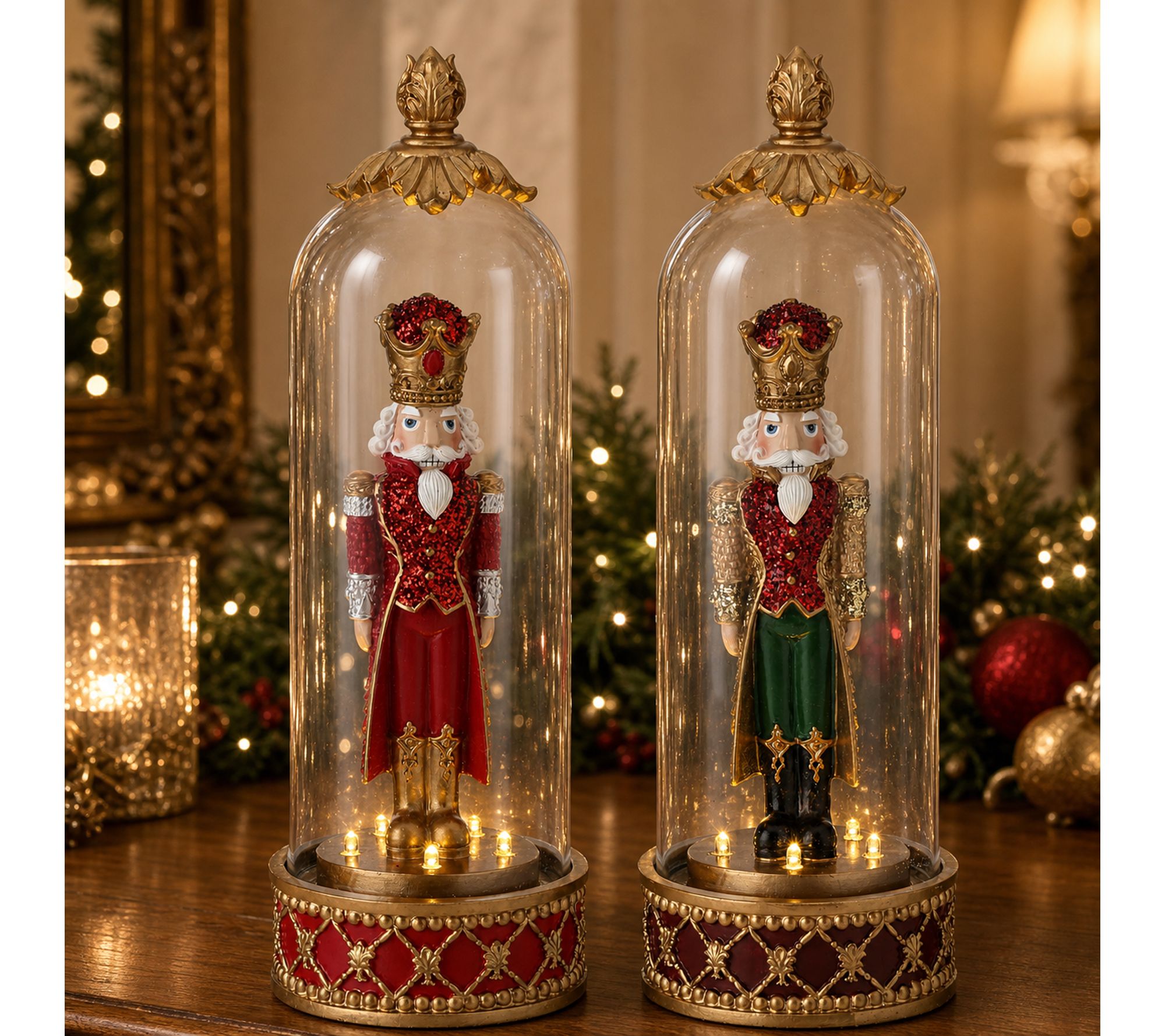 RC Home Decor -Set of 2 Nutcrackers Under Glass Cloche Decor