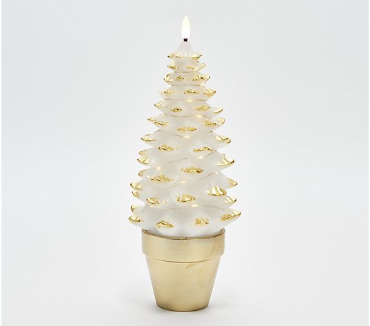 Lightscapes 12" Real Wax Potted Christmas Tree Flameless Candle