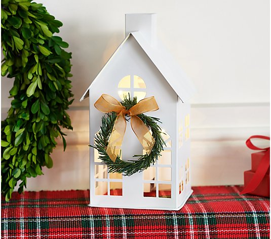 Home Reflections 10" Illuminated Metal House with Wreath