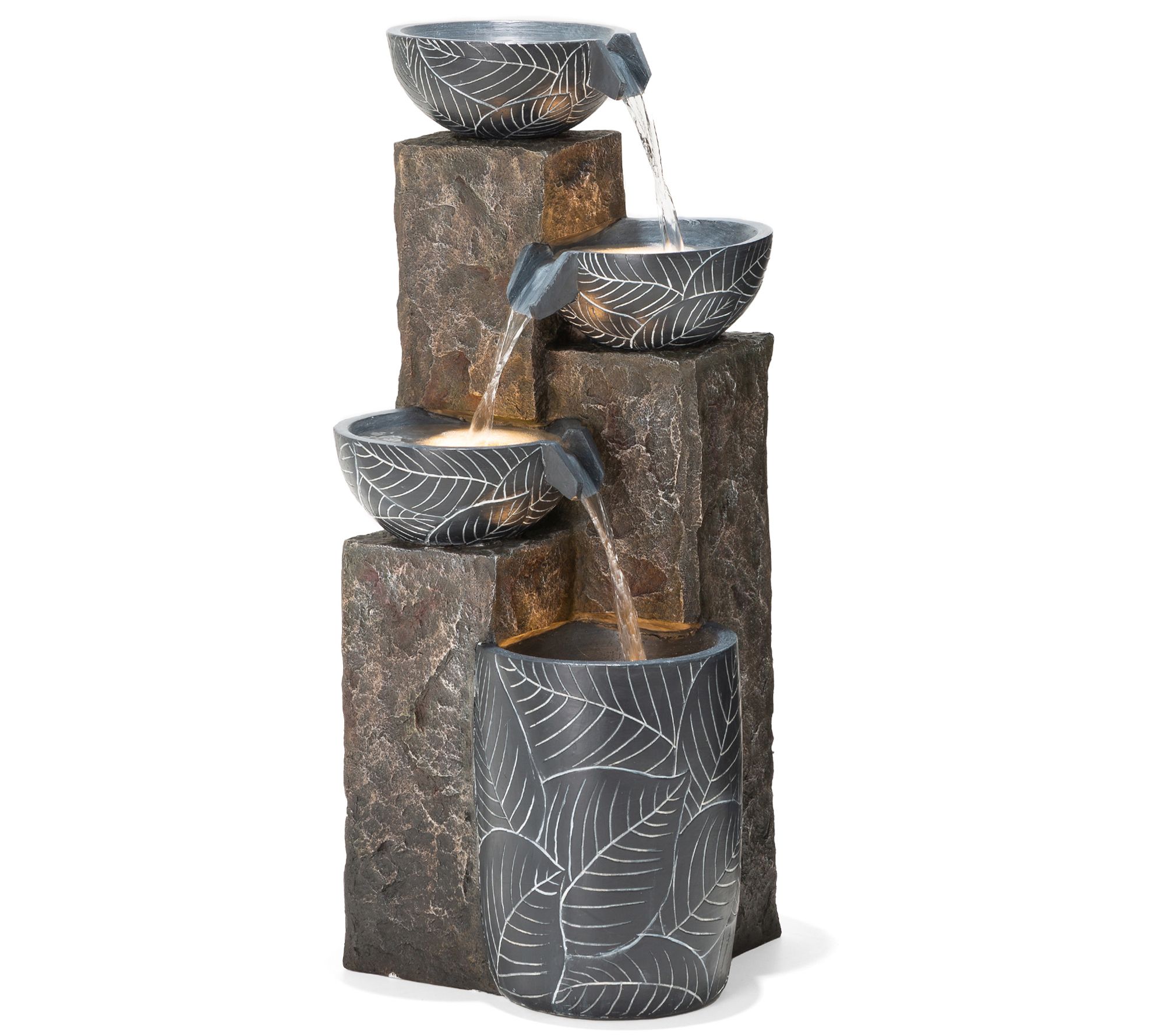 Glitzhome Led Natural Leaf Textured 4-tier Resin Fountain - Qvc.com