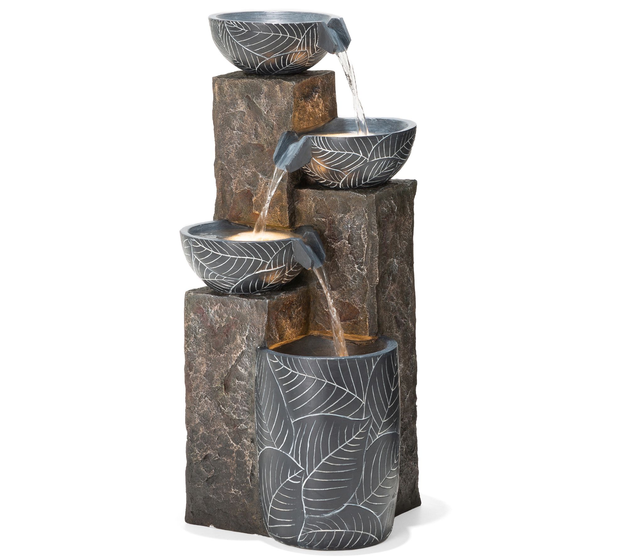 Glitzhome LED Natural Leaf Textured 4-Tier Resin Fountain